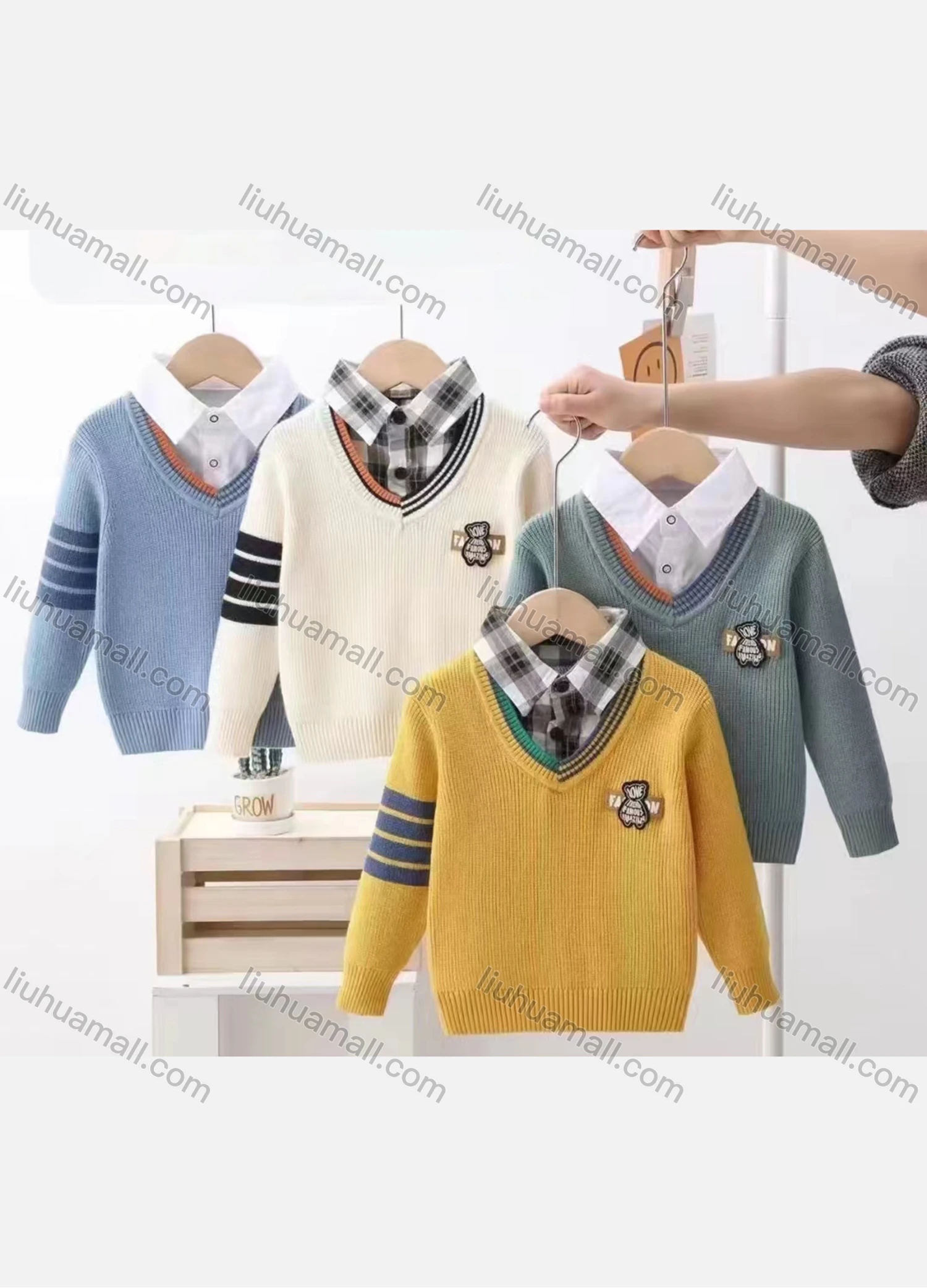 Wholesale Boy's Casual 2-in-1 Long Sleeve Collared Sweater 53144# - Liuhuamall