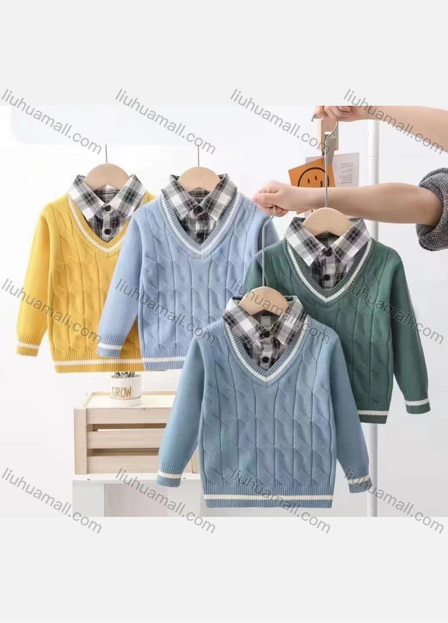 Wholesale Boy's Casual 2-in-1 Long Sleeve Collared Sweater 53145# - Liuhuamall
