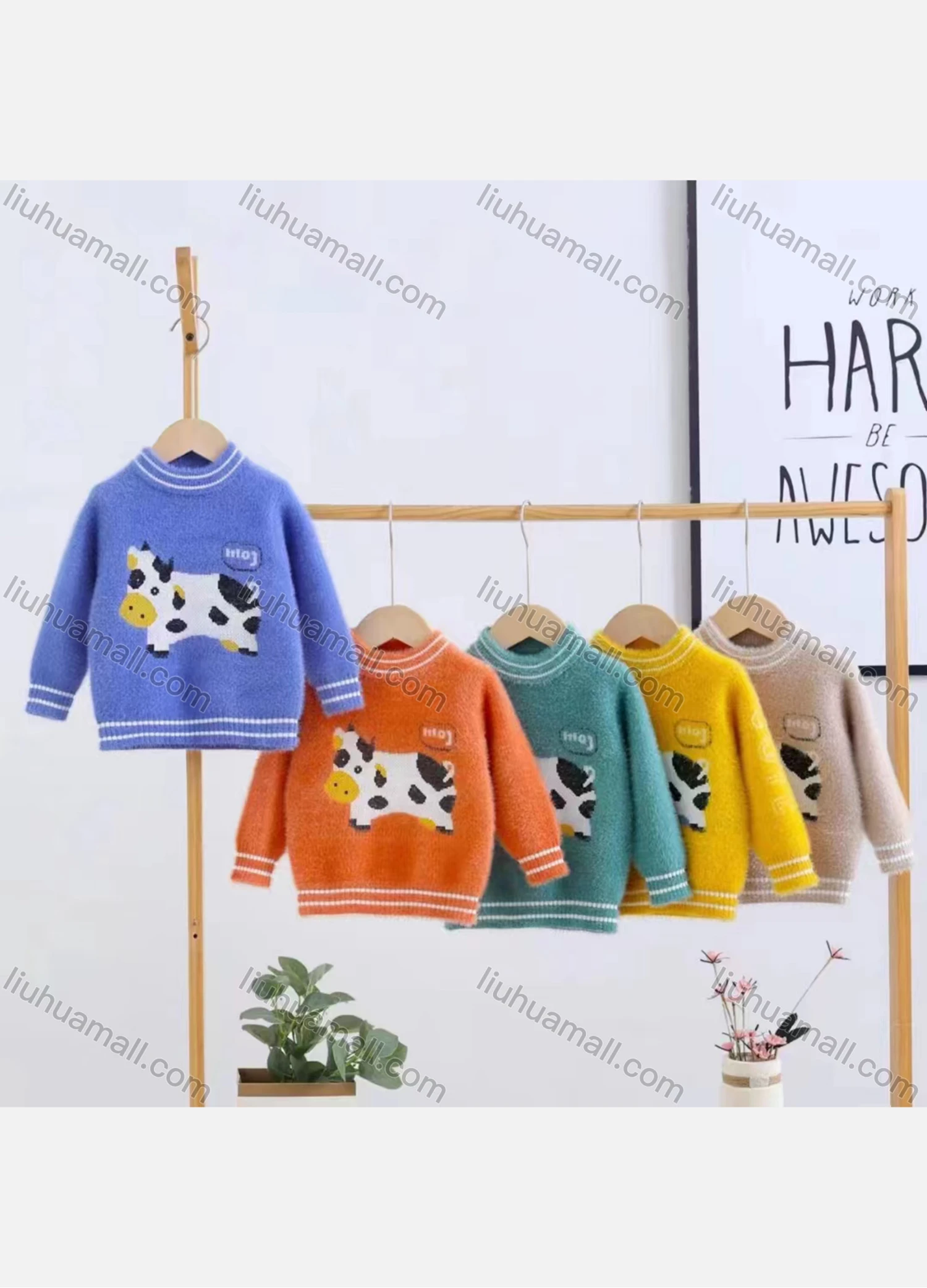 Wholesale Kid's Casual Cartoon Pattern Long Sleeve Fleece Sweater kdwl8215# - Liuhuamall