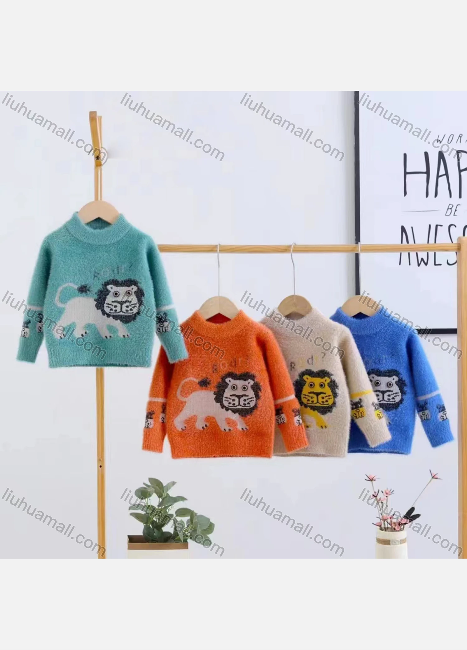 Wholesale Kid's Casual Cartoon Pattern Long Sleeve Fleece Sweater kdwl8215# - Liuhuamall