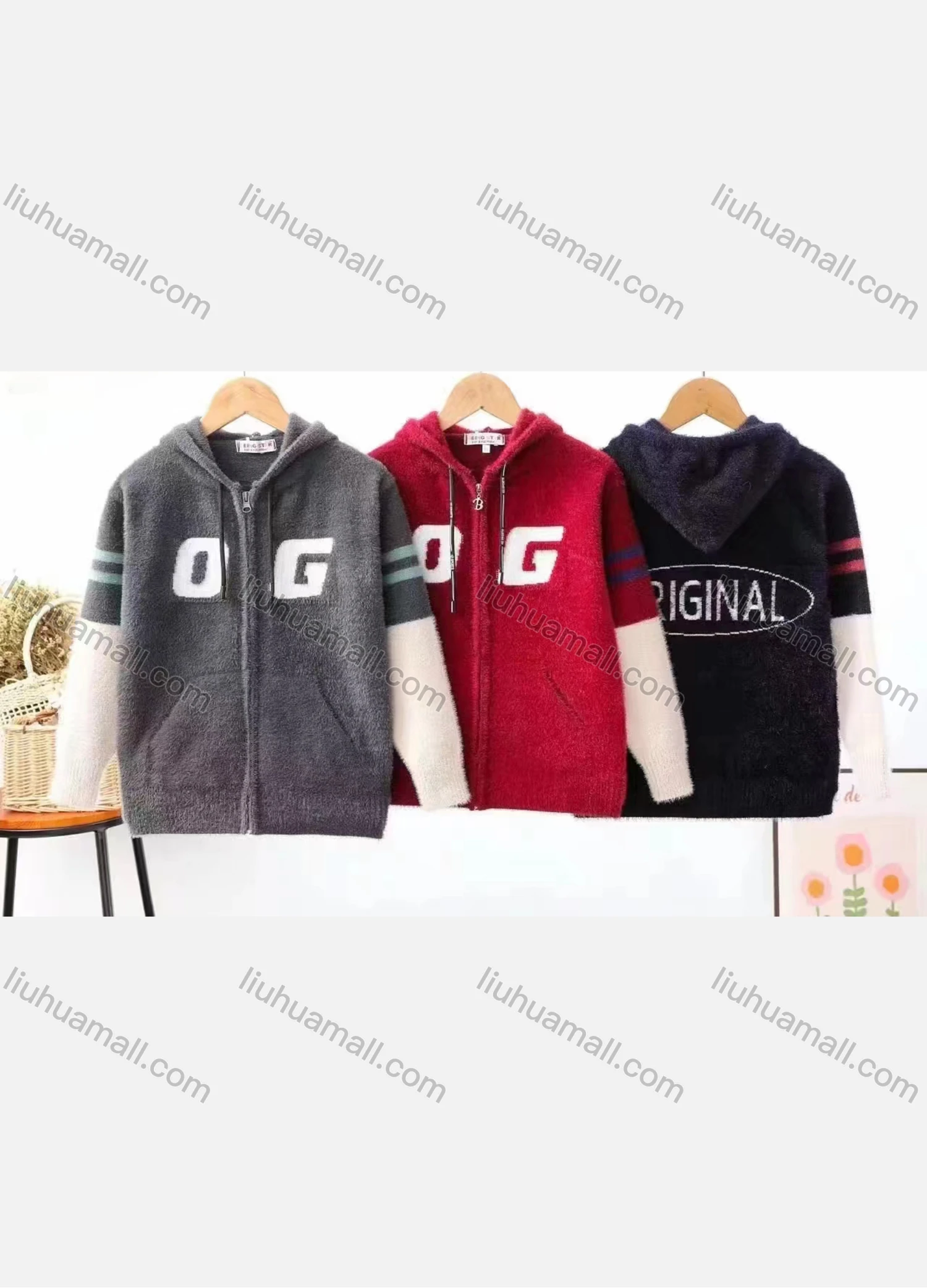 Wholesale Kid's Casual Zipper Drawstring Long Sleeve Hooded Fleece Sweater 1803# - Liuhuamall