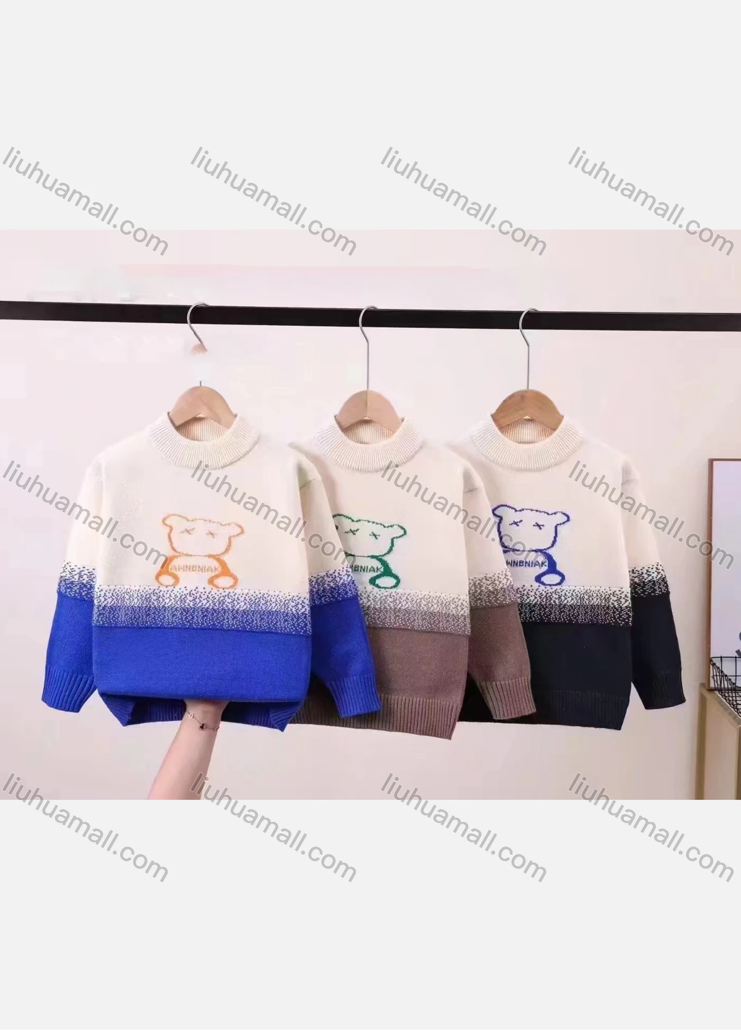 Wholesale Kid's Casual Mock Neck Cartoon Colorblock Long Sleeve Fleece Sweater 1018# - Liuhuamall