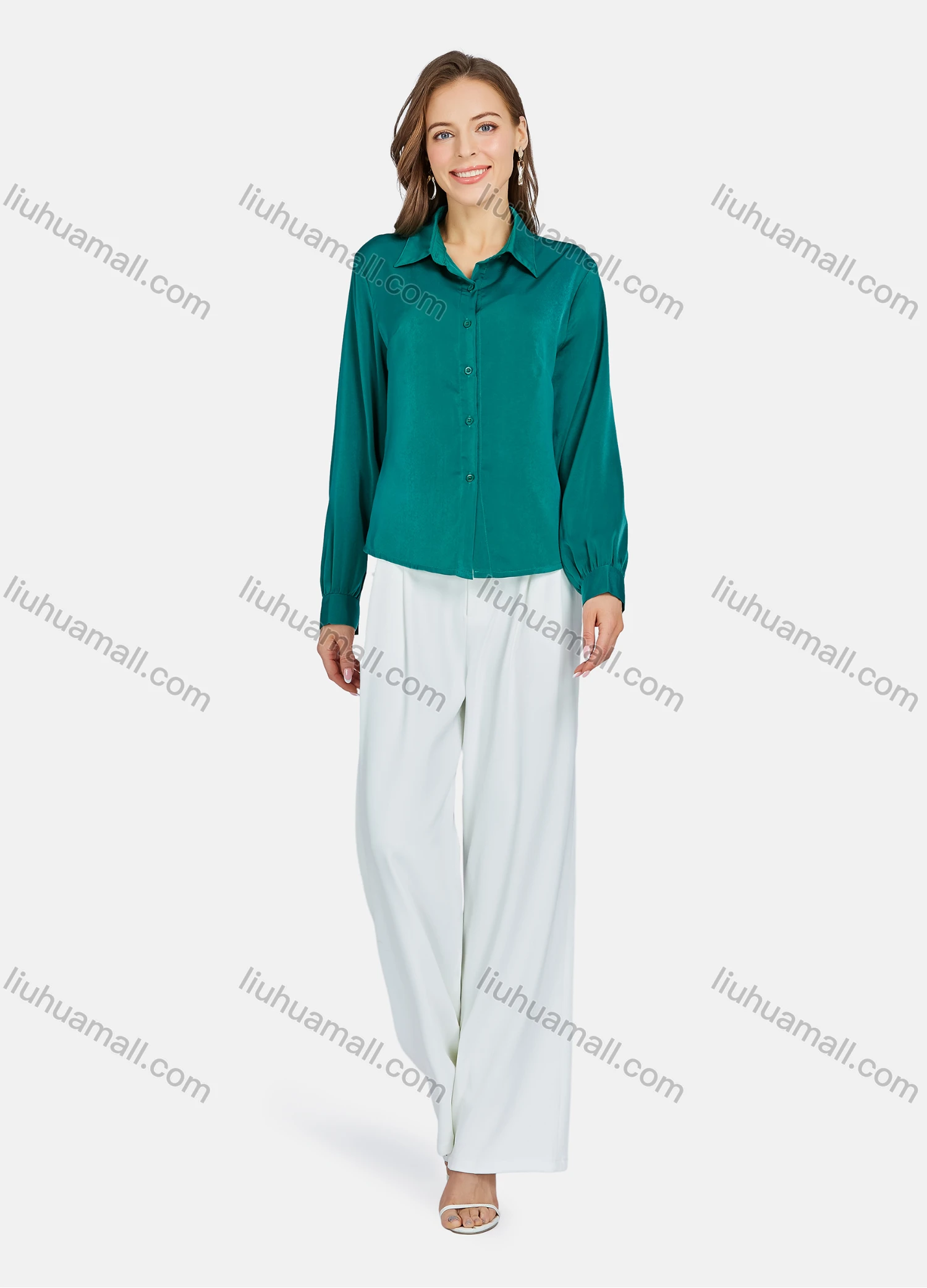 Wholesale Women's Casual Plain Long Sleeve Shirts LL-33024# - Liuhuamall