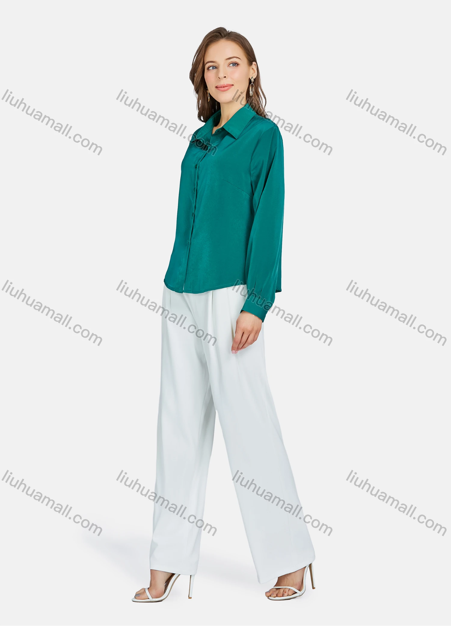 Wholesale Women's Casual Plain Long Sleeve Shirts LL-33024# - Liuhuamall