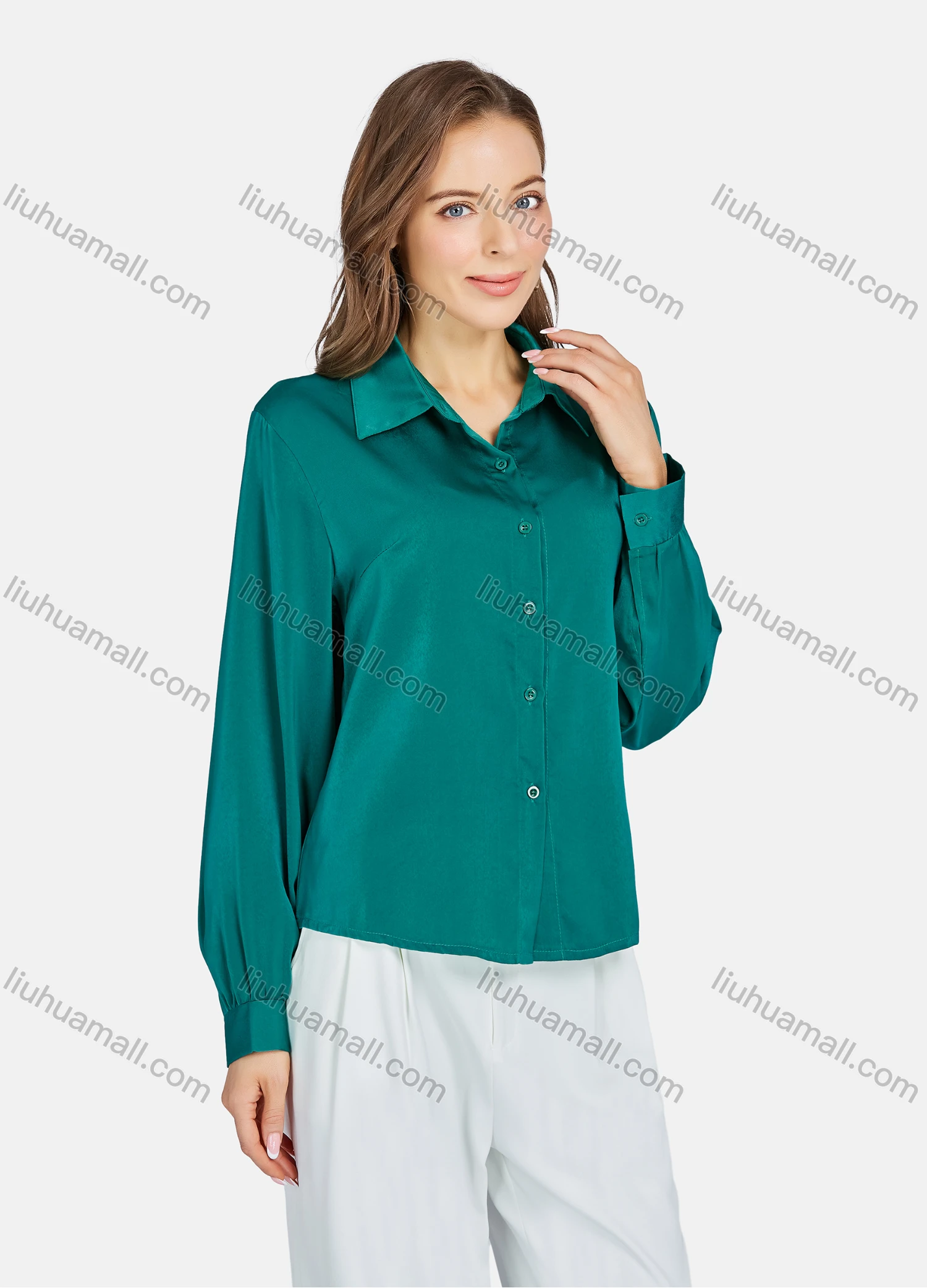 Wholesale Women's Casual Plain Long Sleeve Shirts LL-33024# - Liuhuamall