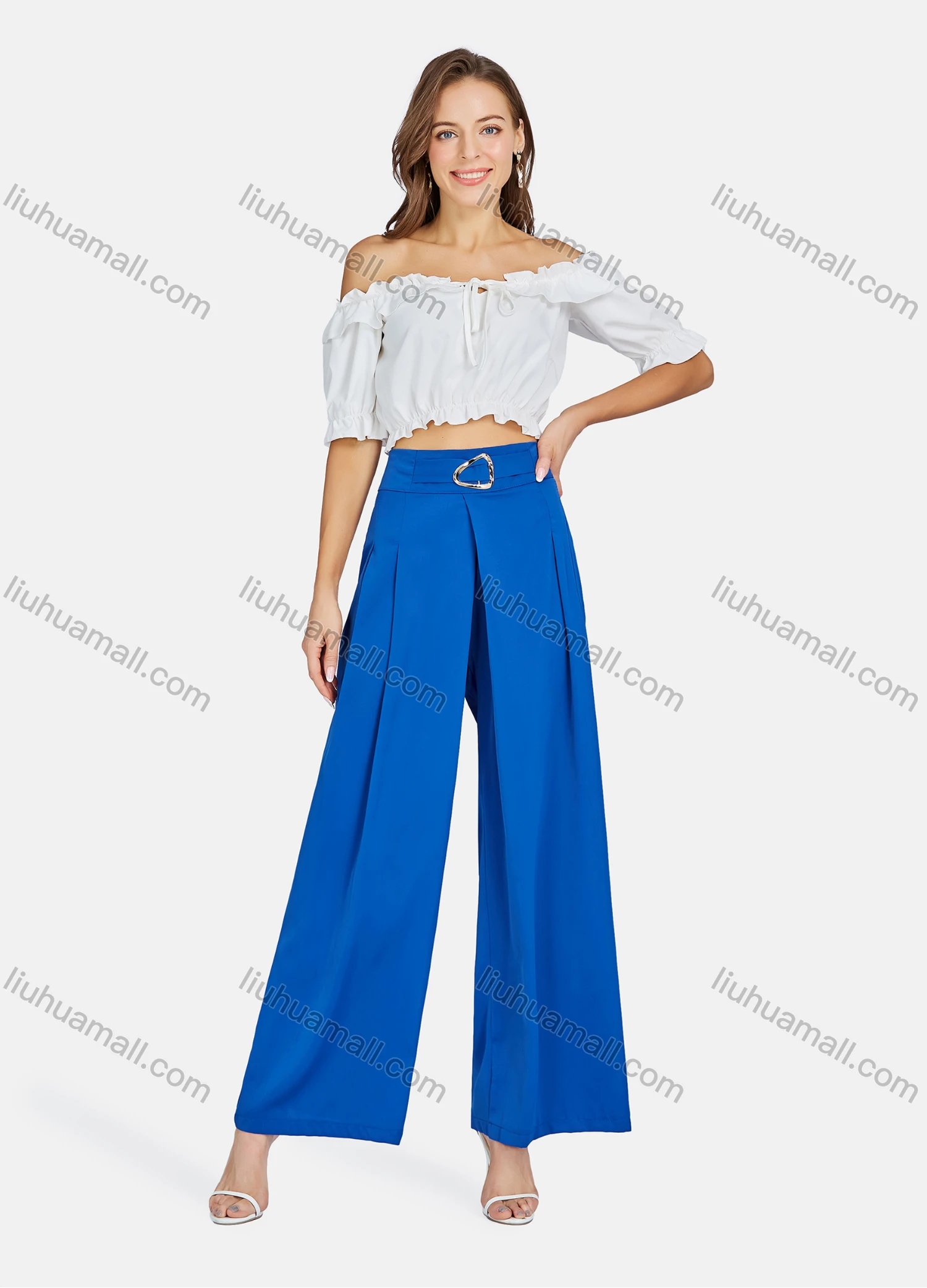 Wholesale Women's Casual Fashionable High Waist Plain Wide Leg Pants LL-33029# - Liuhuamall