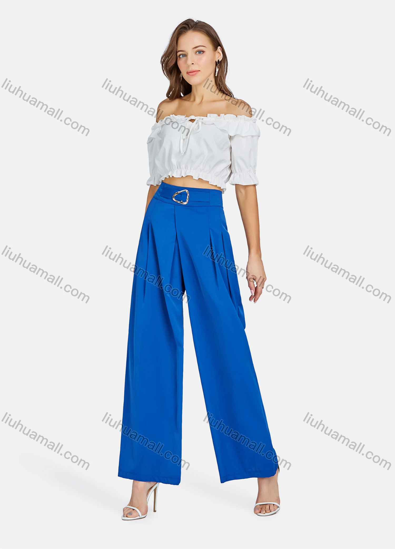 Wholesale Women's Casual Fashionable High Waist Plain Wide Leg Pants LL-33029# - Liuhuamall