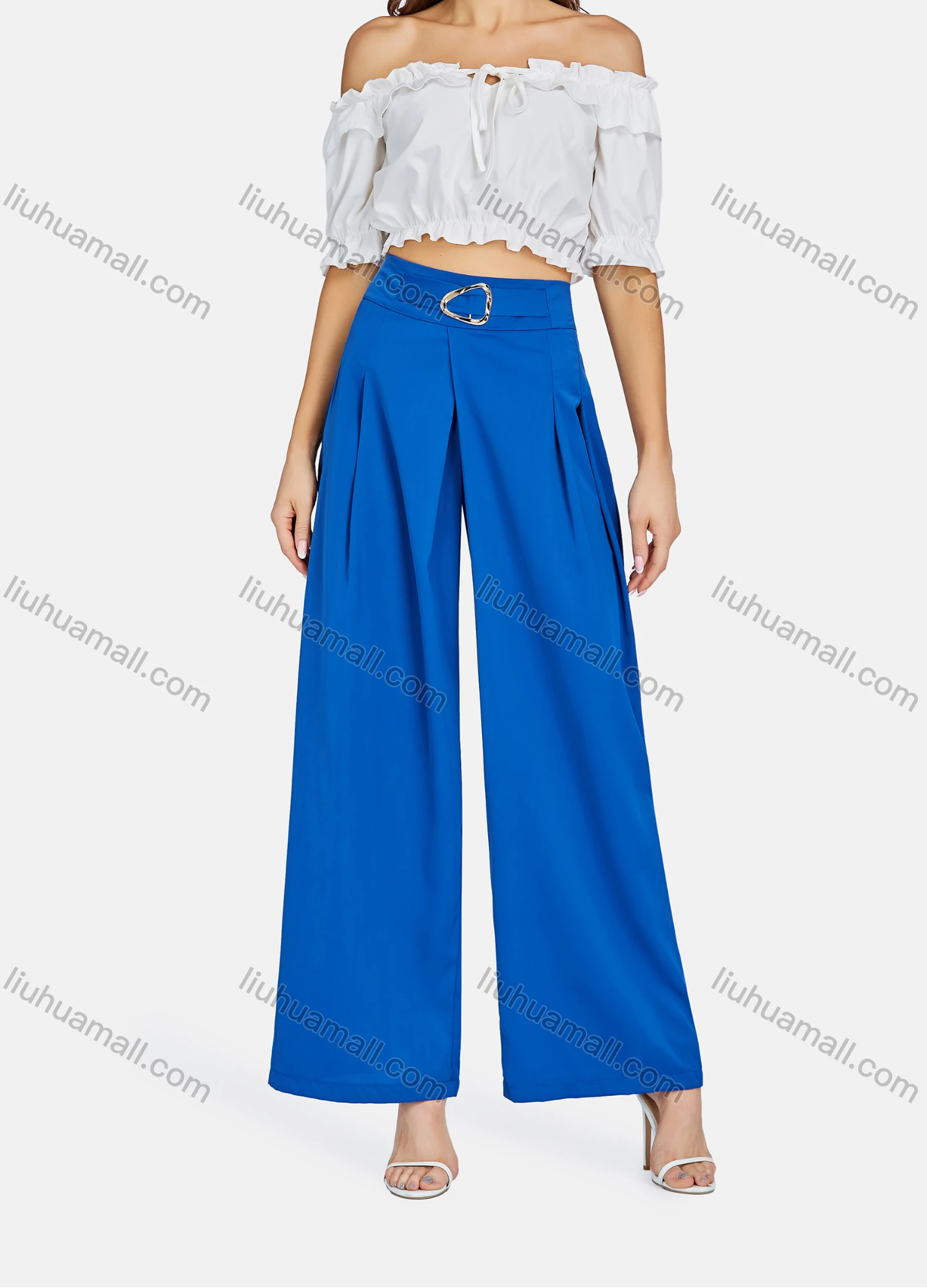 Wholesale Women's Casual Fashionable High Waist Plain Wide Leg Pants LL-33029# - Liuhuamall