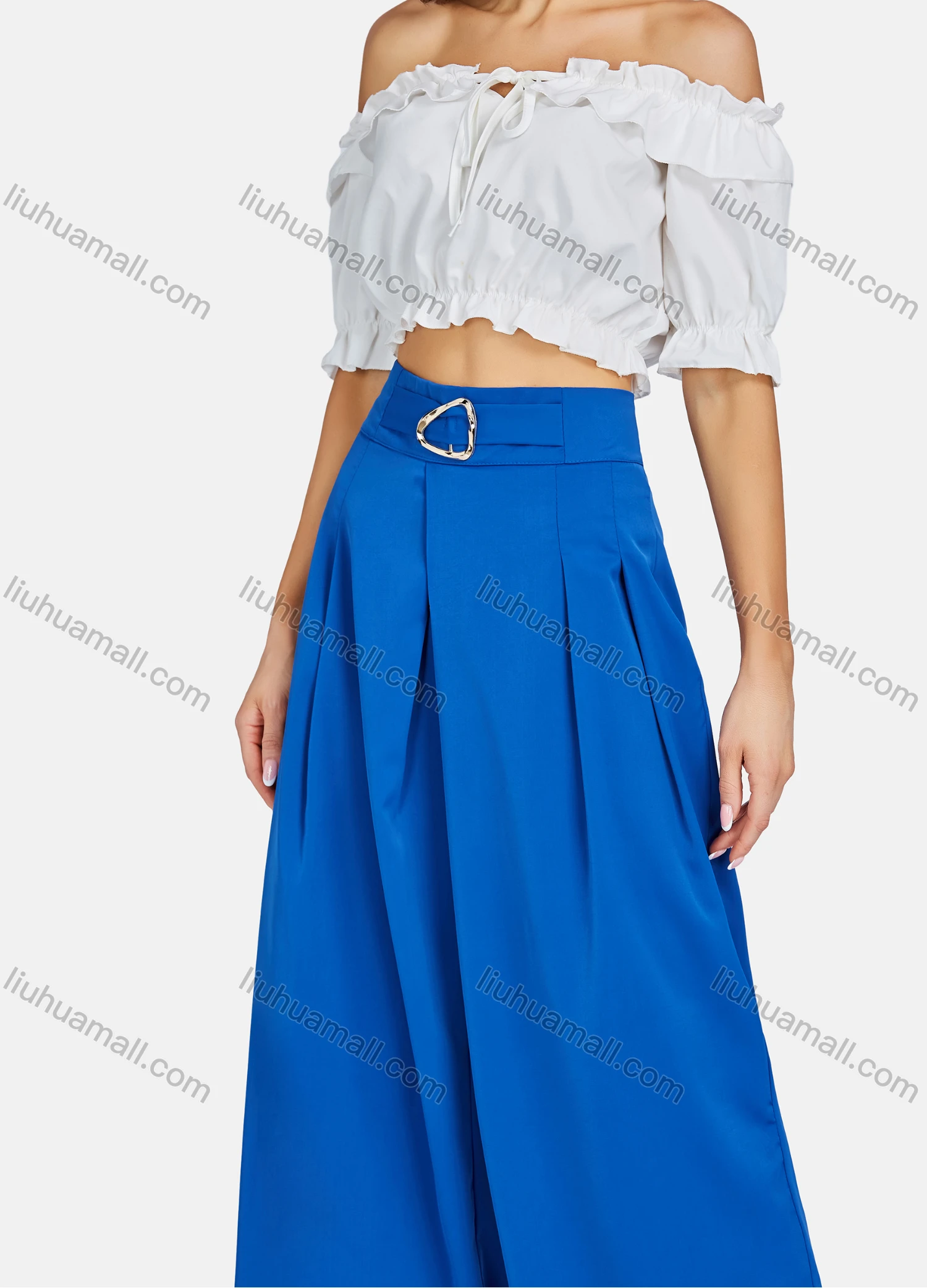 Wholesale Women's Casual Fashionable High Waist Plain Wide Leg Pants LL-33029# - Liuhuamall