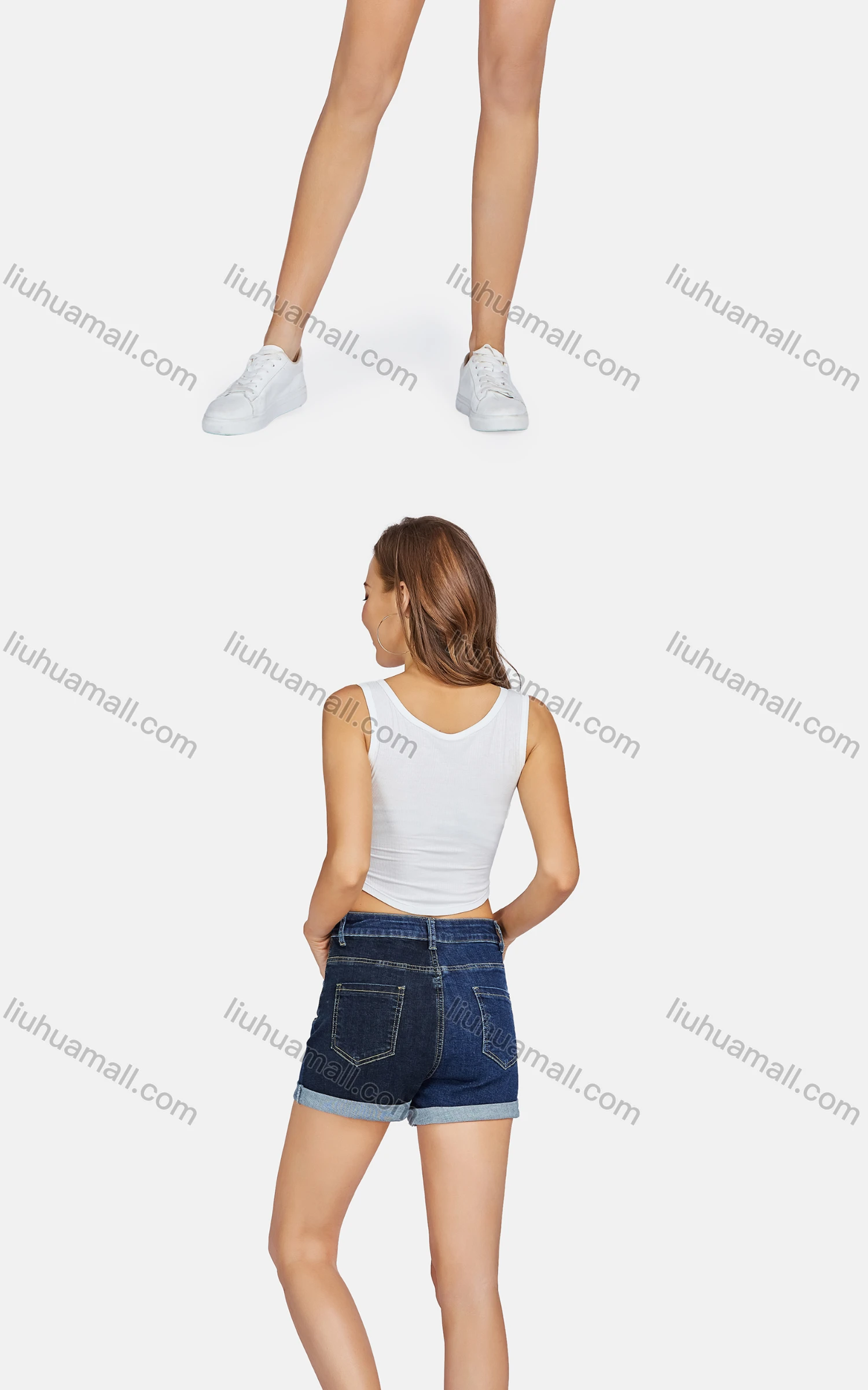 Wholesale Women's Casual Multiple Pockets Plain Denim Shorts - Liuhuamall