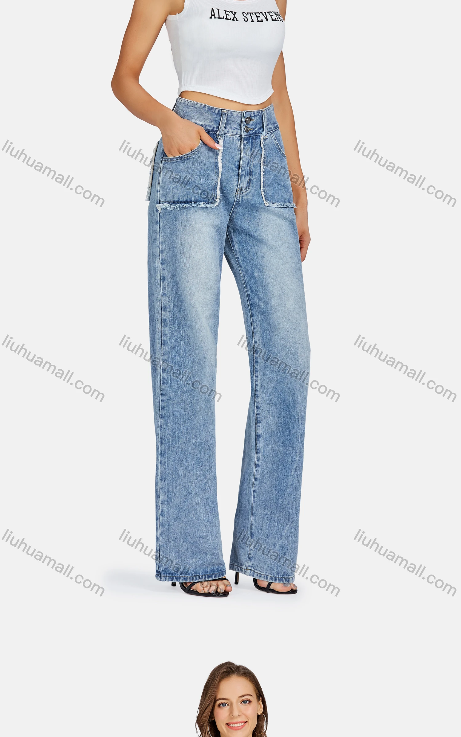 Wholesale Women's Casual Multiple Pockets Wash Jeans - Liuhuamall