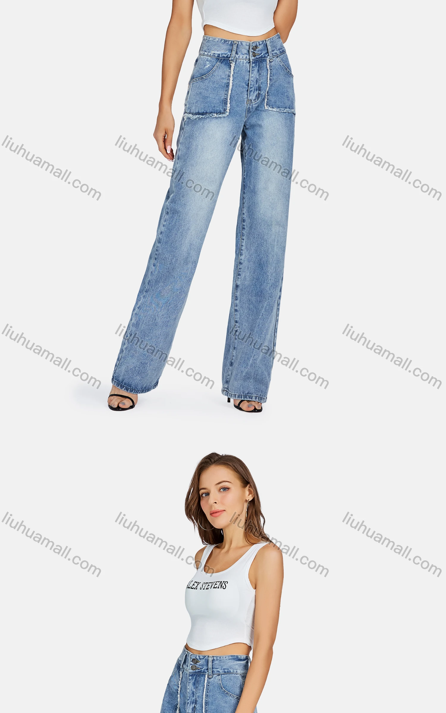 Wholesale Women's Casual Multiple Pockets Wash Jeans - Liuhuamall