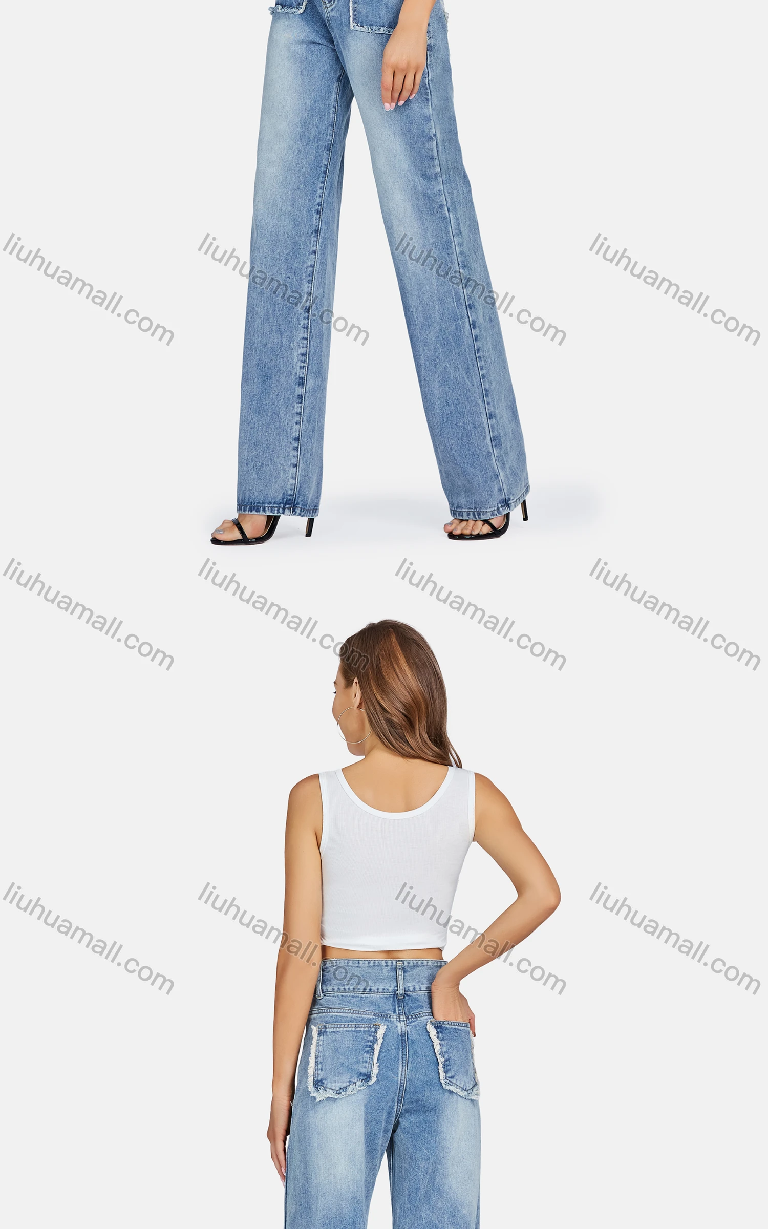 Wholesale Women's Casual Multiple Pockets Wash Jeans - Liuhuamall