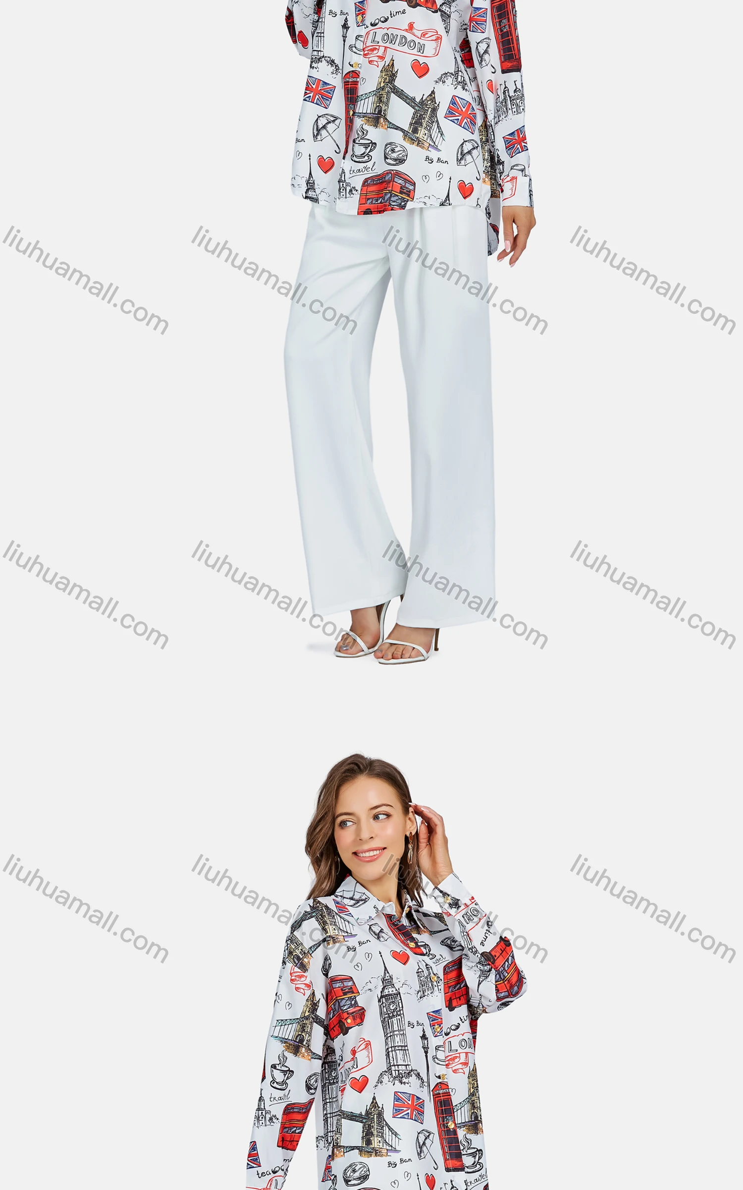 Wholesale Women's Casual Collared Button Down Long Sleeve Graphic Shirt - Liuhuamall