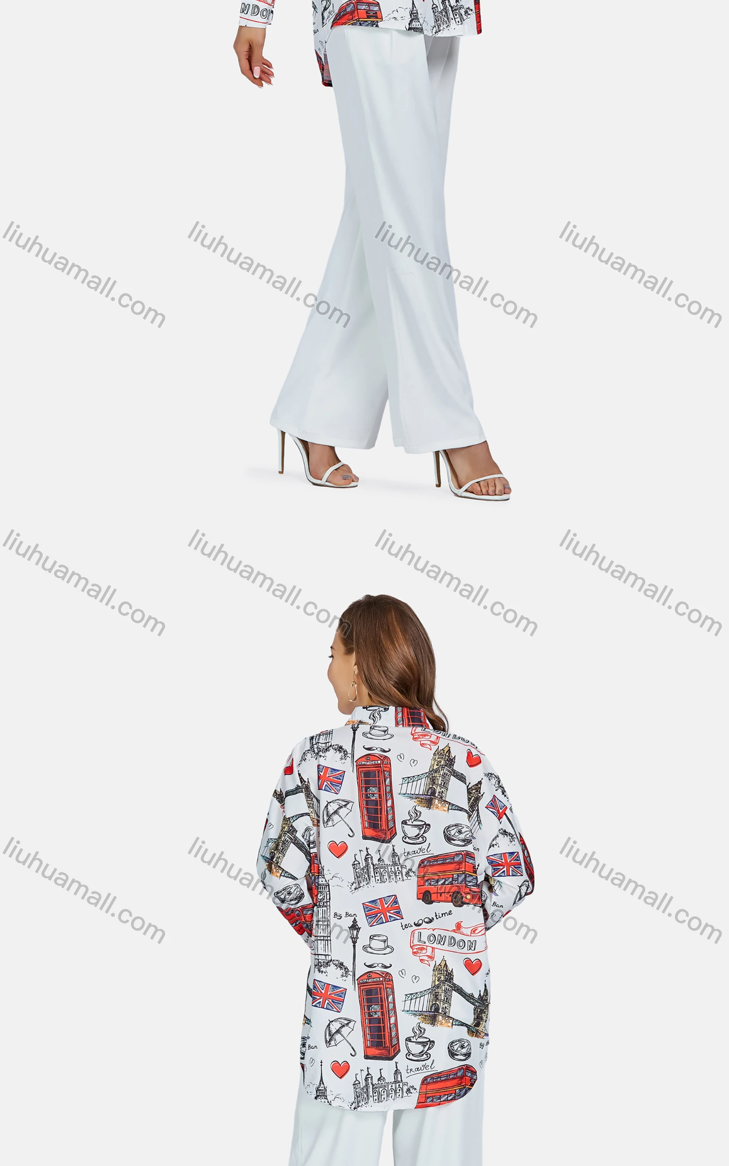 Wholesale Women's Casual Collared Button Down Long Sleeve Graphic Shirt - Liuhuamall