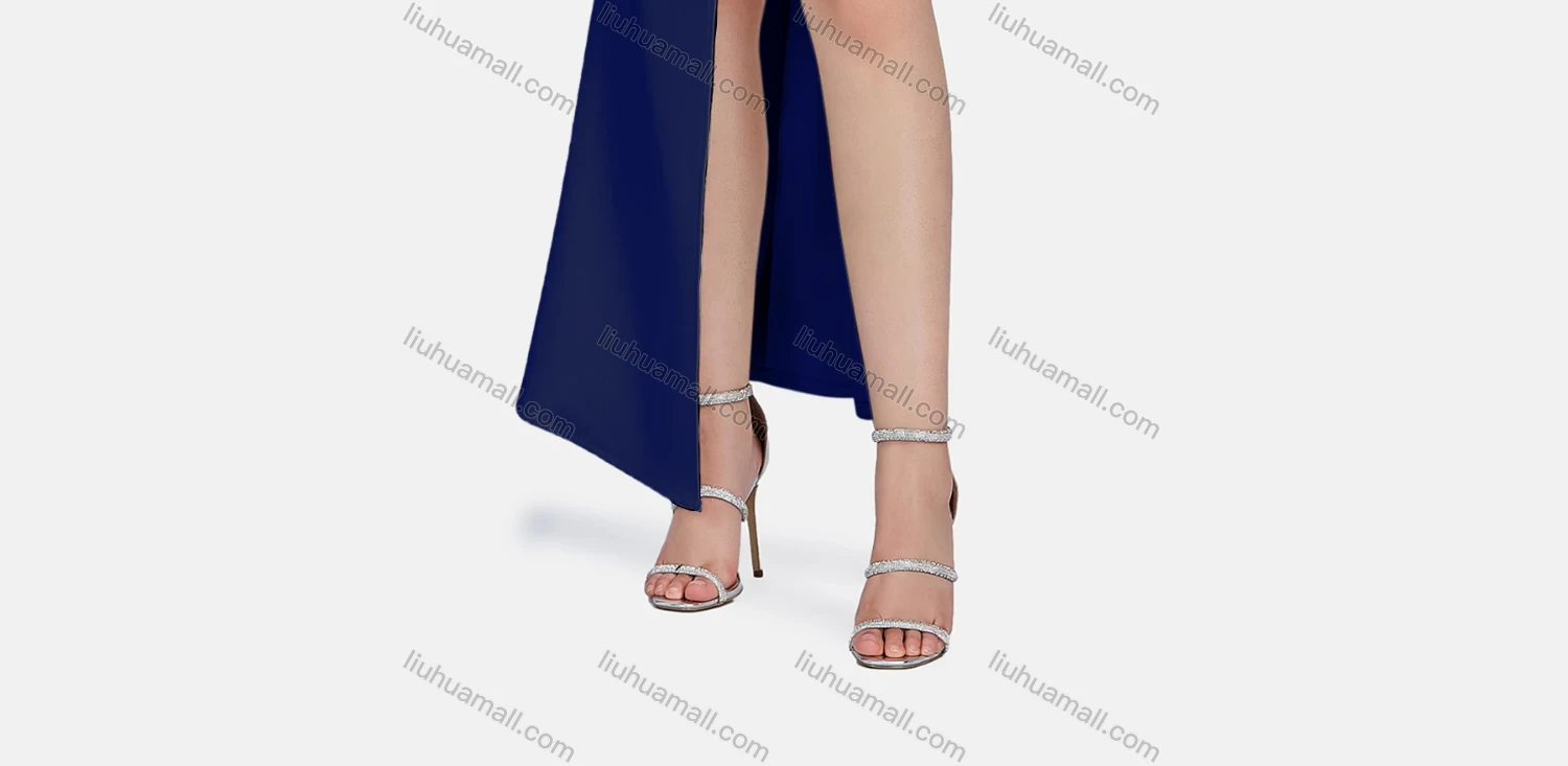 Wholesale Women's Sexy Plain One Shoulder Sleeveless Beaded Decor Ruched Split Thigh Cut Out Maxi Evening Dress 23502# - Liuhuamall