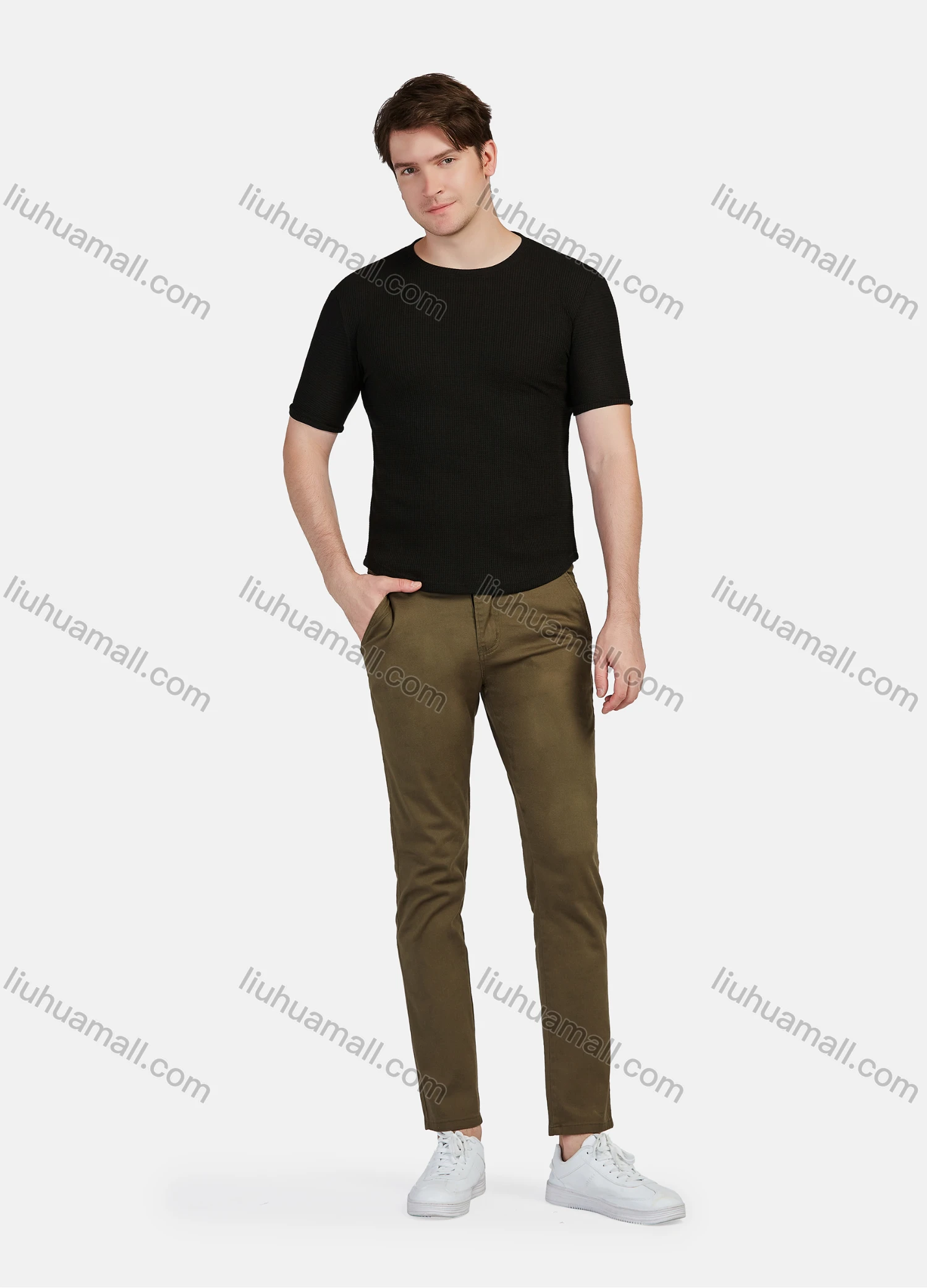 Wholesale Men's Casual Plain Straight Leg Ankle Length Pants Trousers - Liuhuamall