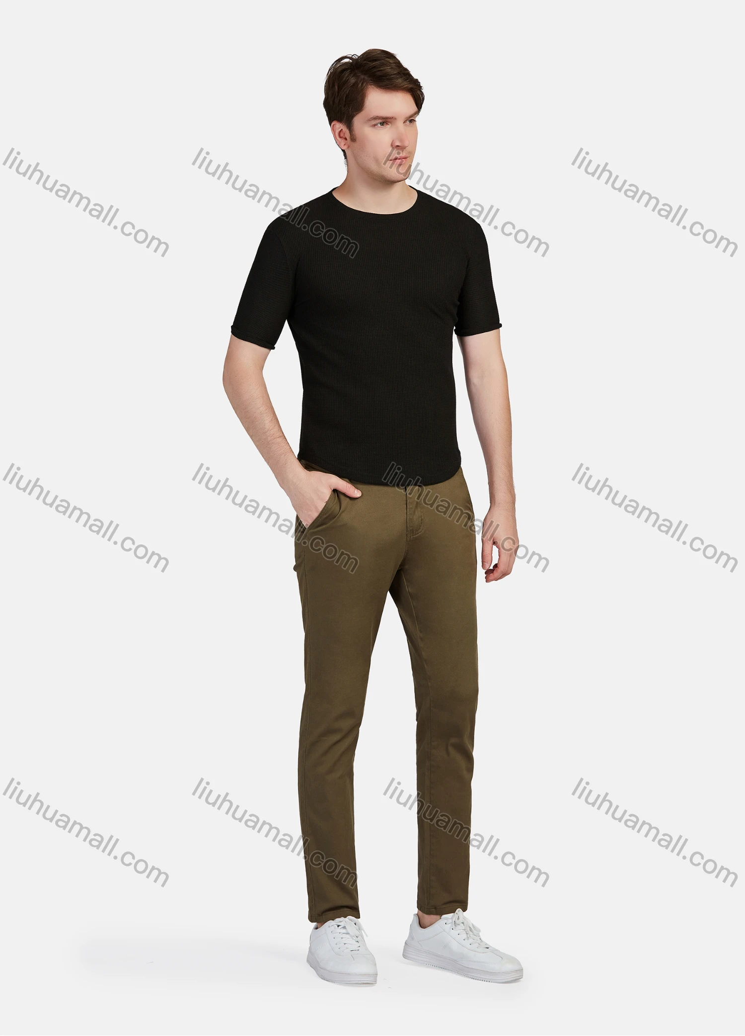 Wholesale Men's Casual Plain Straight Leg Ankle Length Pants Trousers - Liuhuamall