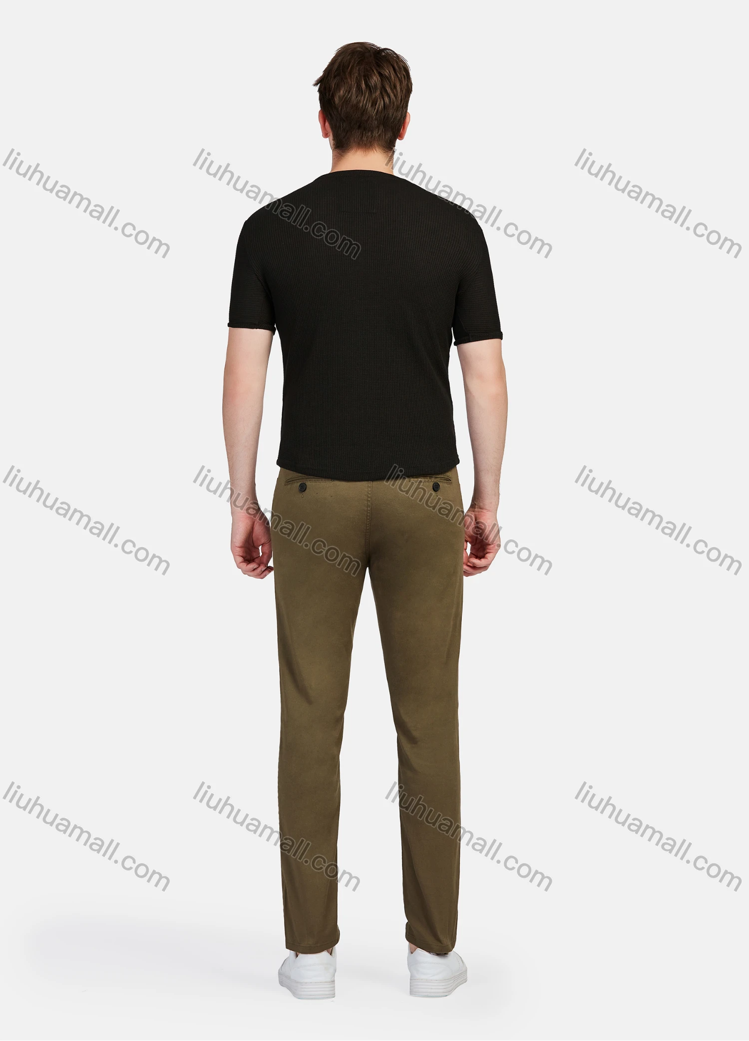 Wholesale Men's Casual Plain Straight Leg Ankle Length Pants Trousers - Liuhuamall