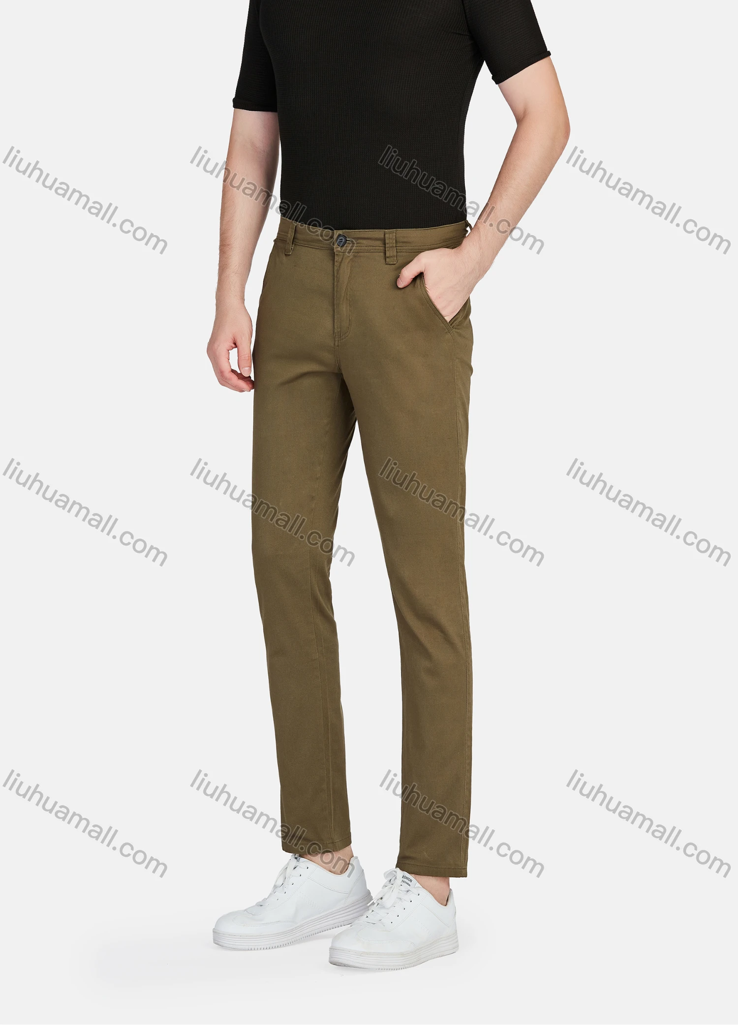 Wholesale Men's Casual Plain Straight Leg Ankle Length Pants Trousers - Liuhuamall