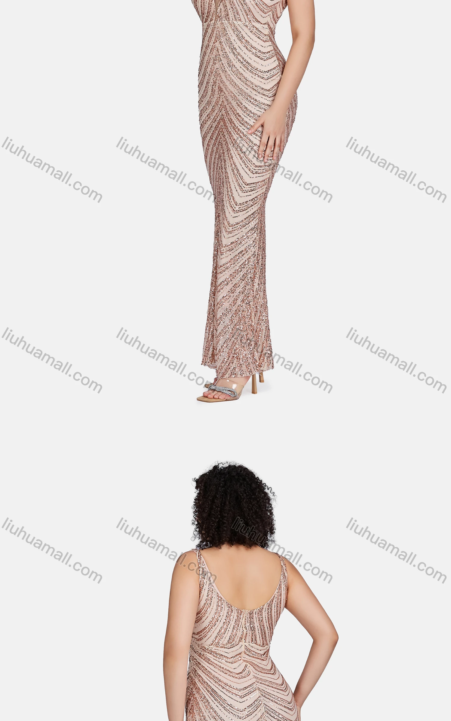 Wholesale Women's Sexy V Neck Sleeveless Sequin Beaded Evening Dress 96563# - Liuhuamall