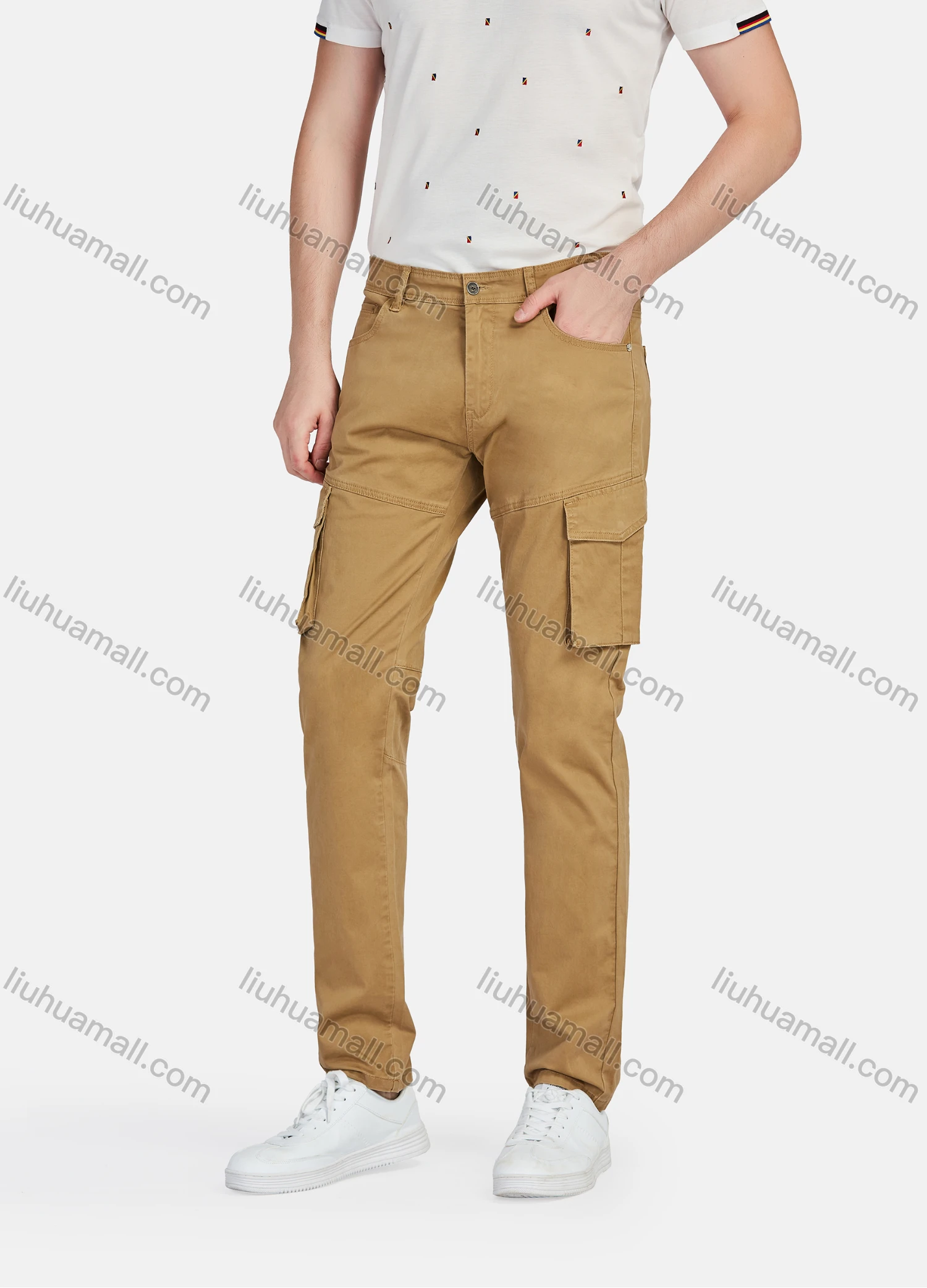 Wholesale Men's Casual Plain Straight Leg Ankle Length Cargo Pants Trousers - Liuhuamall