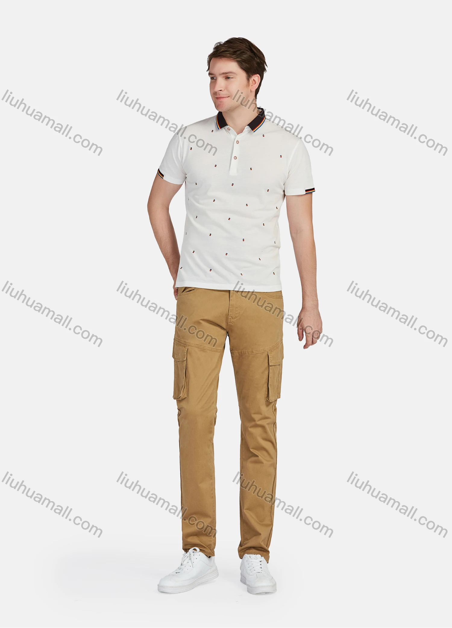 Wholesale Men's Casual Allover Print Short Sleeve Polo Shirts - Liuhuamall