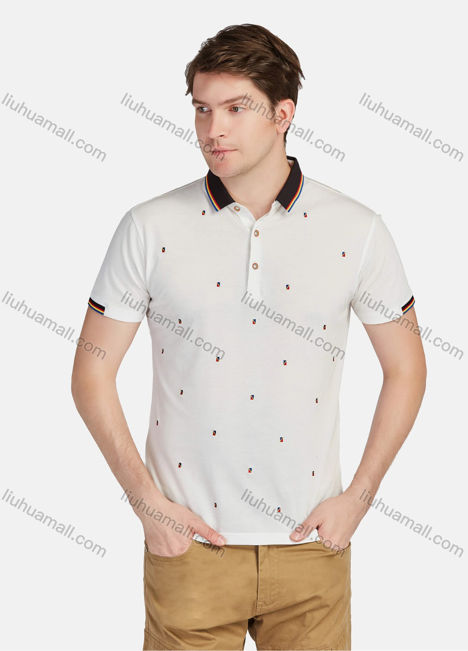 Wholesale Men's Casual Allover Print Short Sleeve Polo Shirts - Liuhuamall