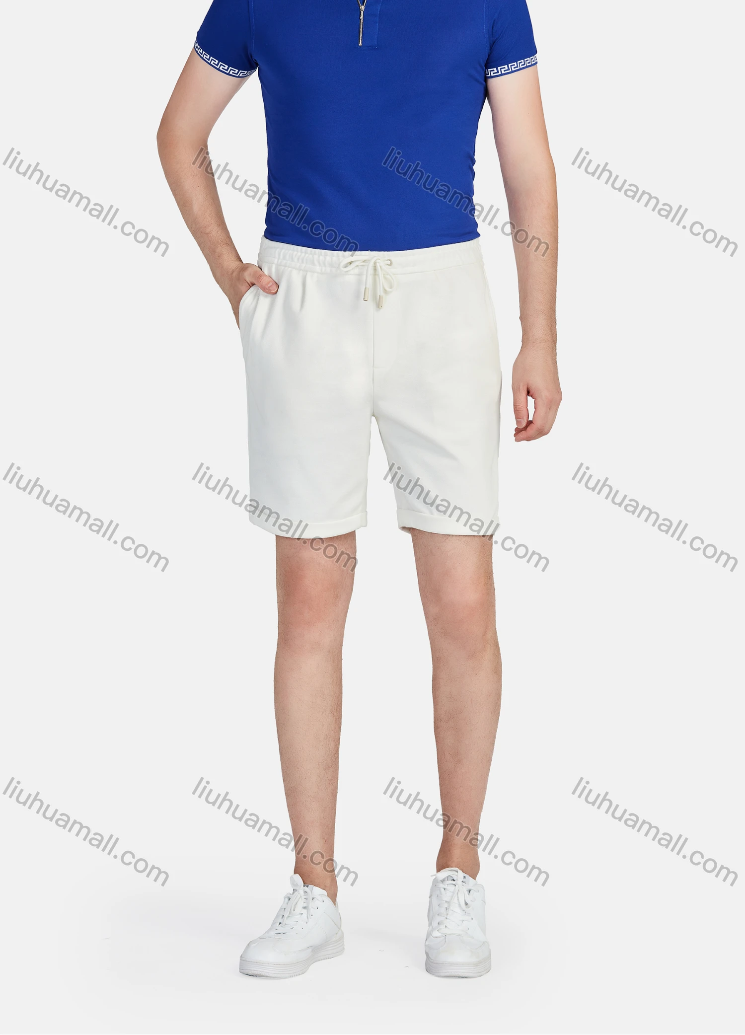 Wholesale Men's Casual Plain Elastic Waist Drawstring Shorts - Liuhuamall