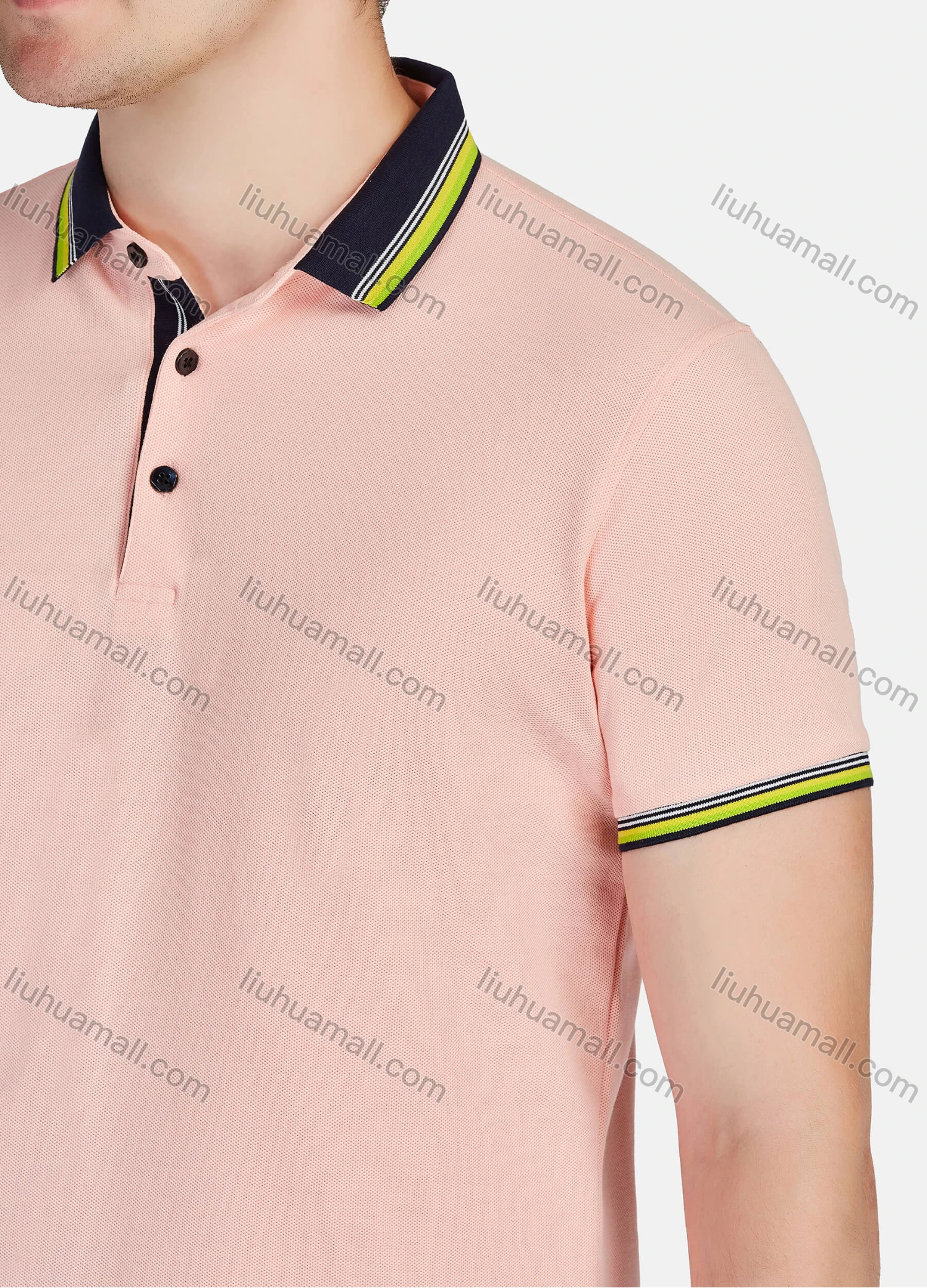 Wholesale Men's Casual Plain Striped Short Sleeve Polo Shirts - Liuhuamall