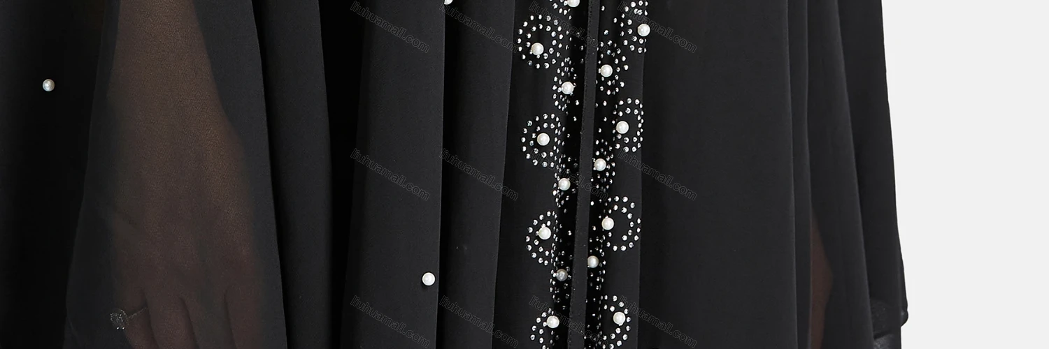 Wholesale Women's Muslim Islamic Plain Rhinestone Pearl Decor Maxi Kaftan With Hijab WQ90# - Liuhuamall