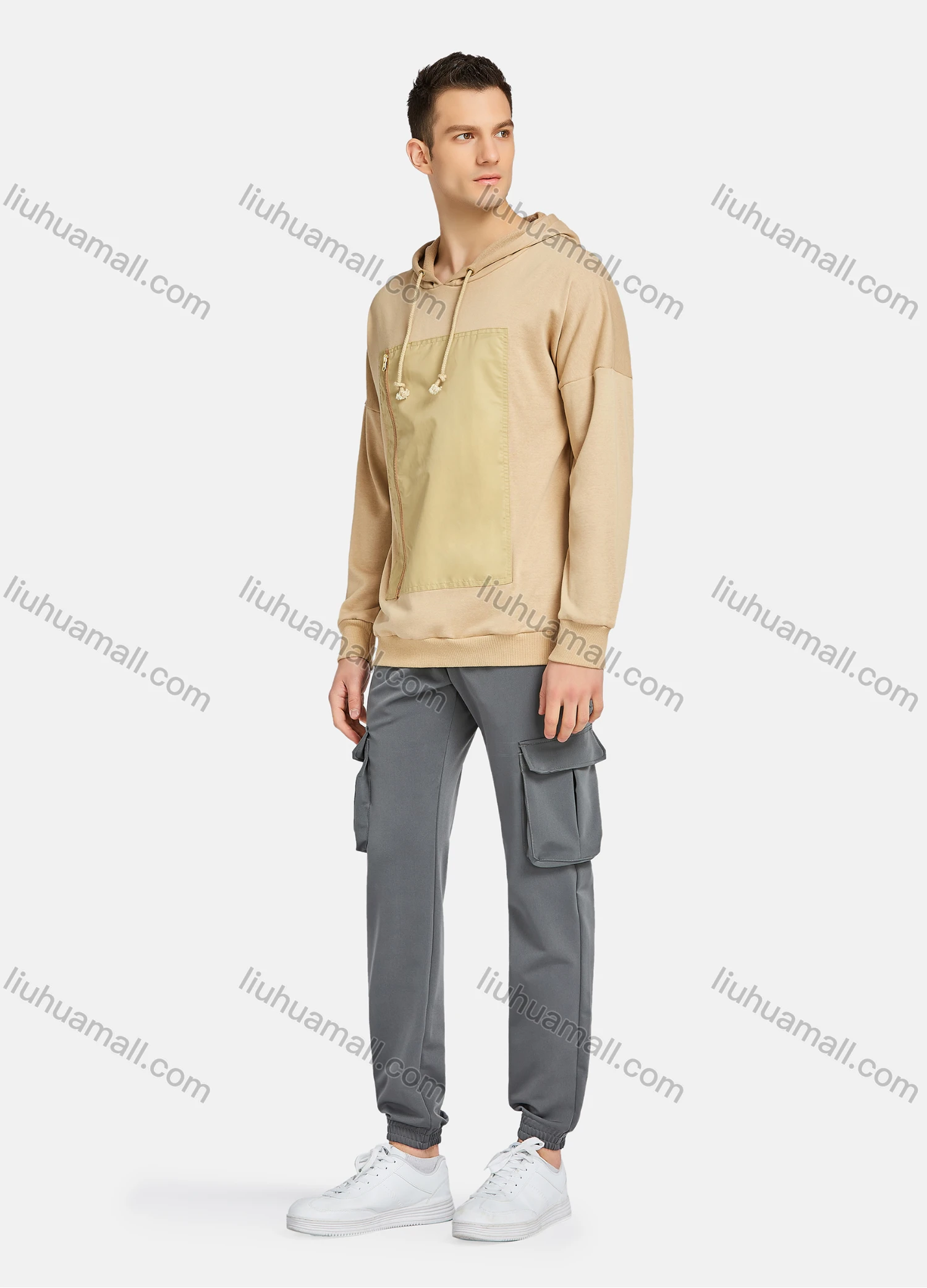 Wholesale Men's Casual Plain Elastic Waist Drawstring Multiple Pockets Ankle Length Cargo Pants JoggersYXNW-PTPL-38# - Liuhuamall
