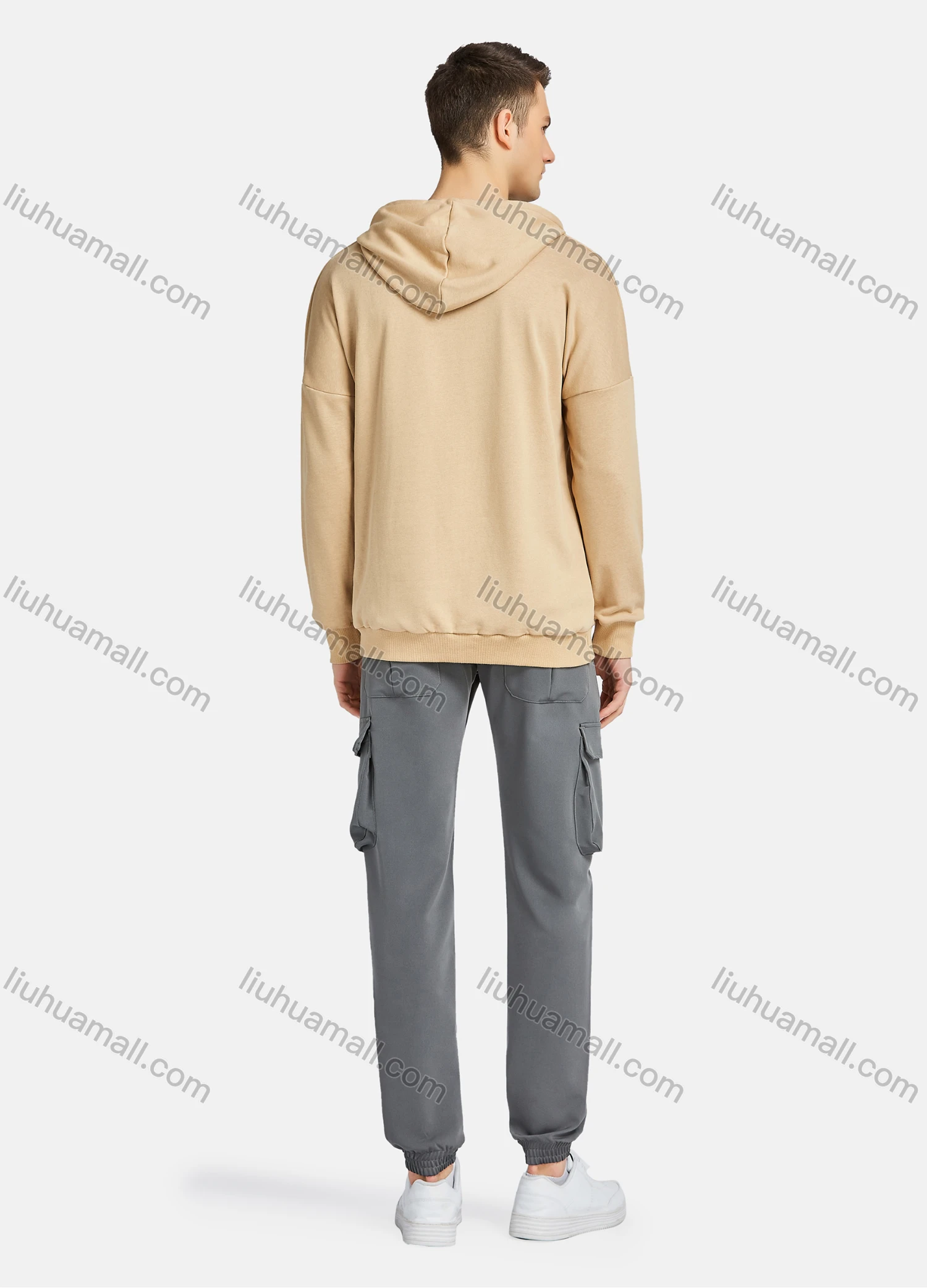 Wholesale Men's Casual Plain Elastic Waist Drawstring Multiple Pockets Ankle Length Cargo Pants JoggersYXNW-PTPL-38# - Liuhuamall