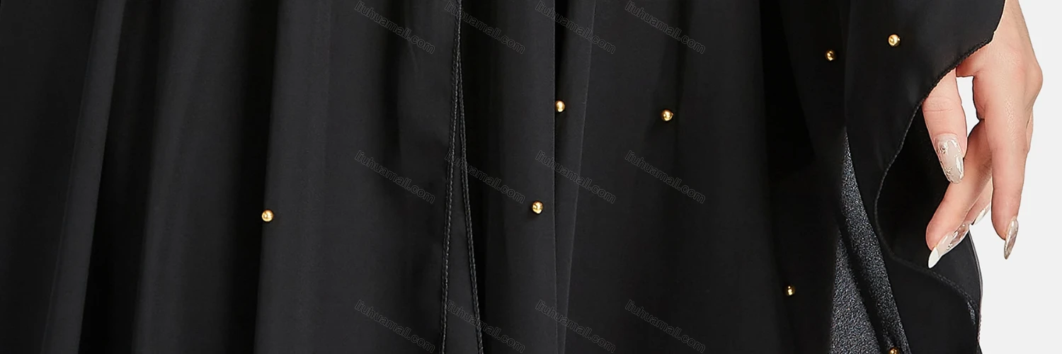 Wholesale Women's Muslim Islamic Rhinestone Beaded Triangular Hem Kaftan With Hijab WQ82# - Liuhuamall