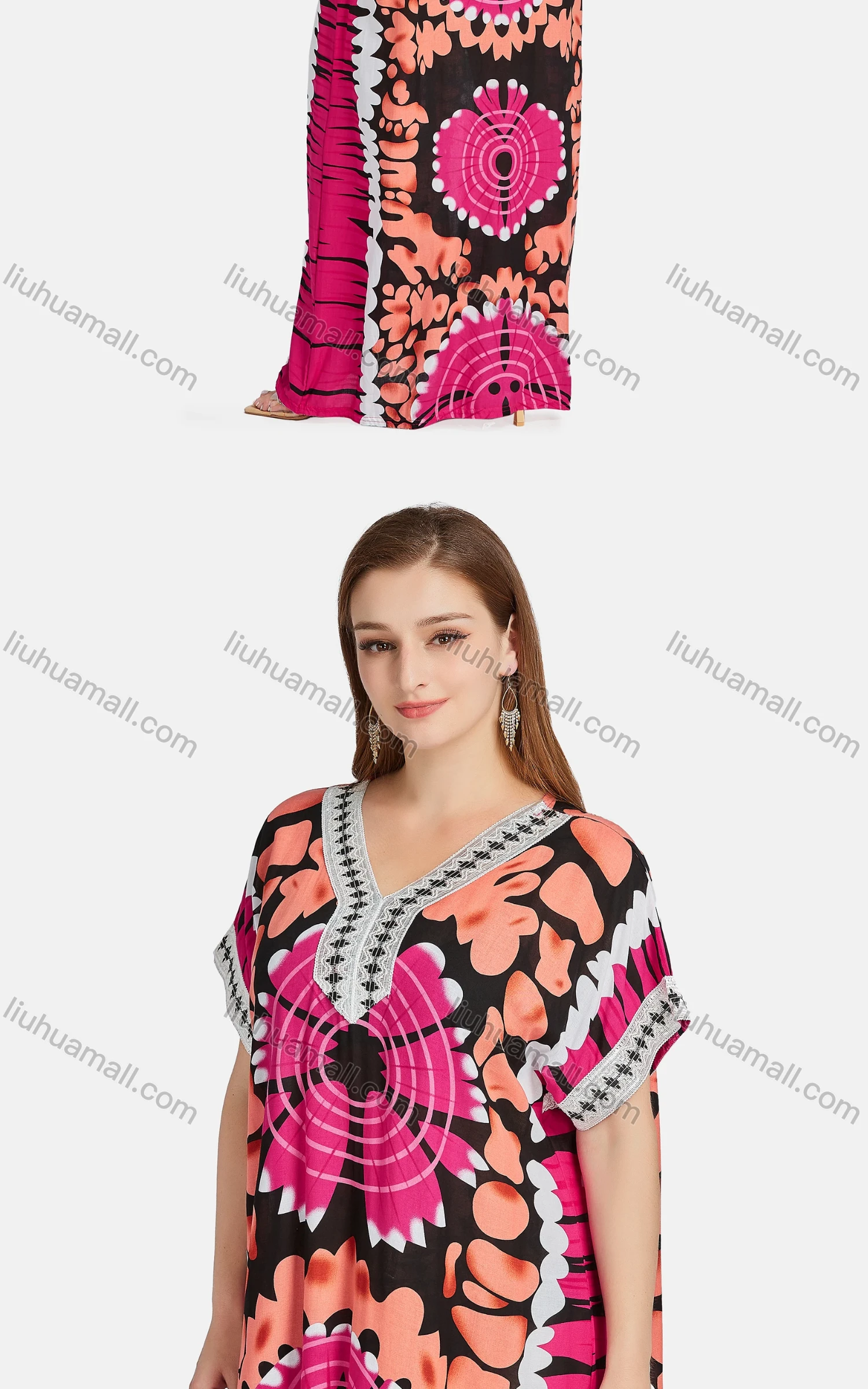 Wholesale Women's African Embroidered Allover Print Floral Maxi Dress With Scarf WQ87# - Liuhuamall