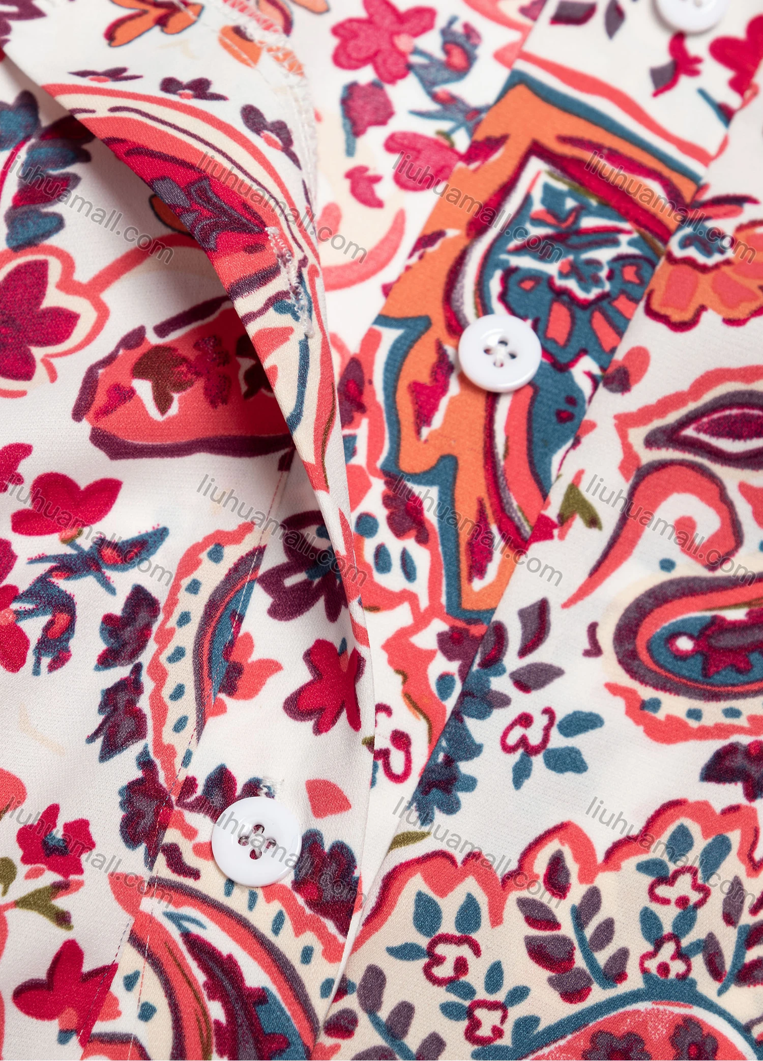 Wholesale Women's Causal Vintage Paisley Print Mock Neck Short Sleeve Buttons Front Maxi Dress Y20106# - Liuhuamall