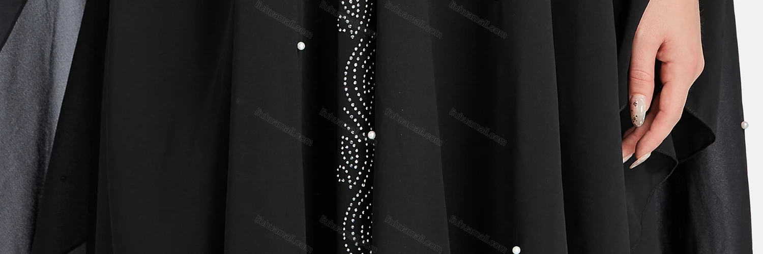 Wholesale Women's Muslim Islamic Rhinestone Beaded Triangular Hem Kaftan With Hijab WQ81# - Liuhuamall