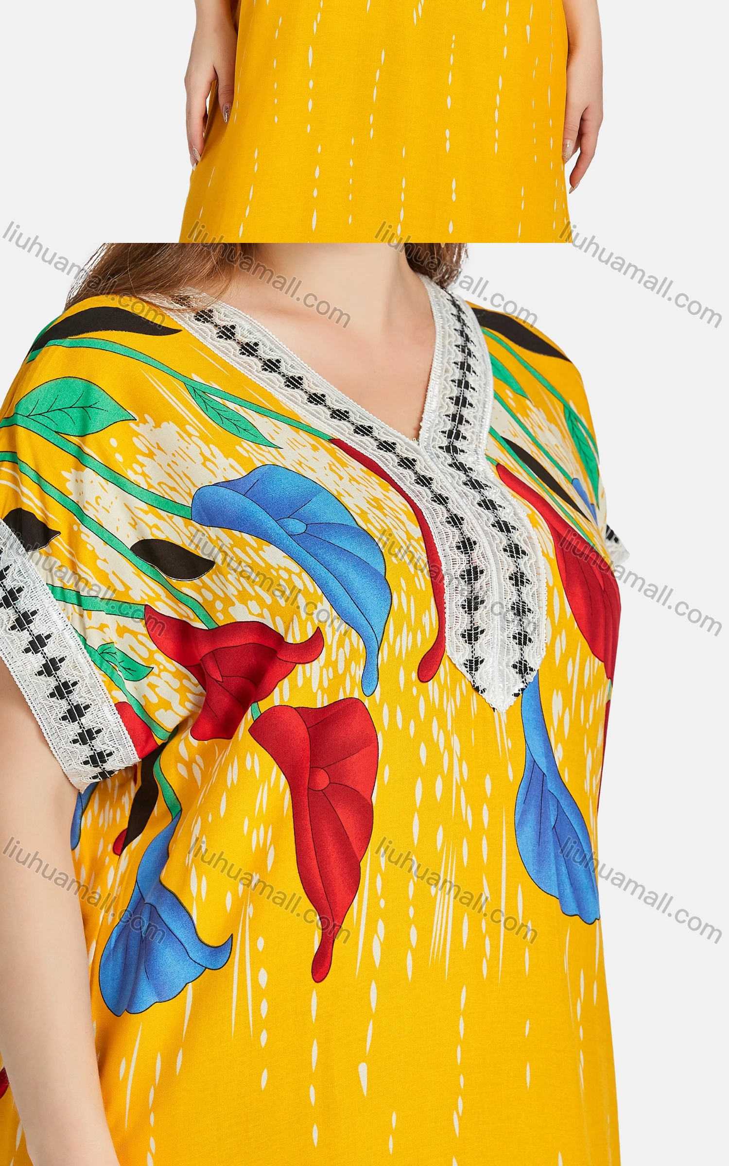 Wholesale Women's African Short Sleeve Embroidered Floral Maxi Dress With Scarf WQ47# - Liuhuamall