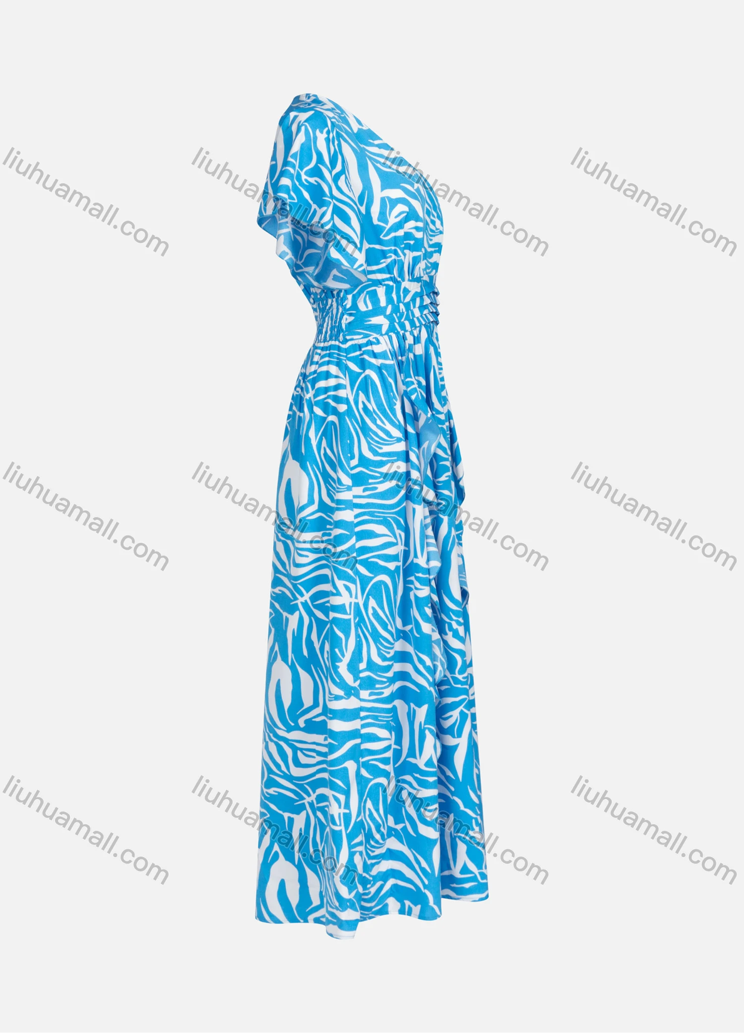 Wholesale Women's Casual Allover Print V Neck Short Sleeve Maxi Dress Y00108# - Liuhuamall