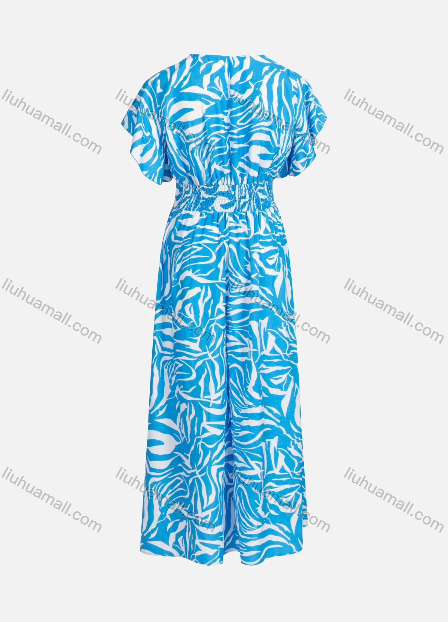 Wholesale Women's Casual Allover Print V Neck Short Sleeve Maxi Dress Y00108# - Liuhuamall