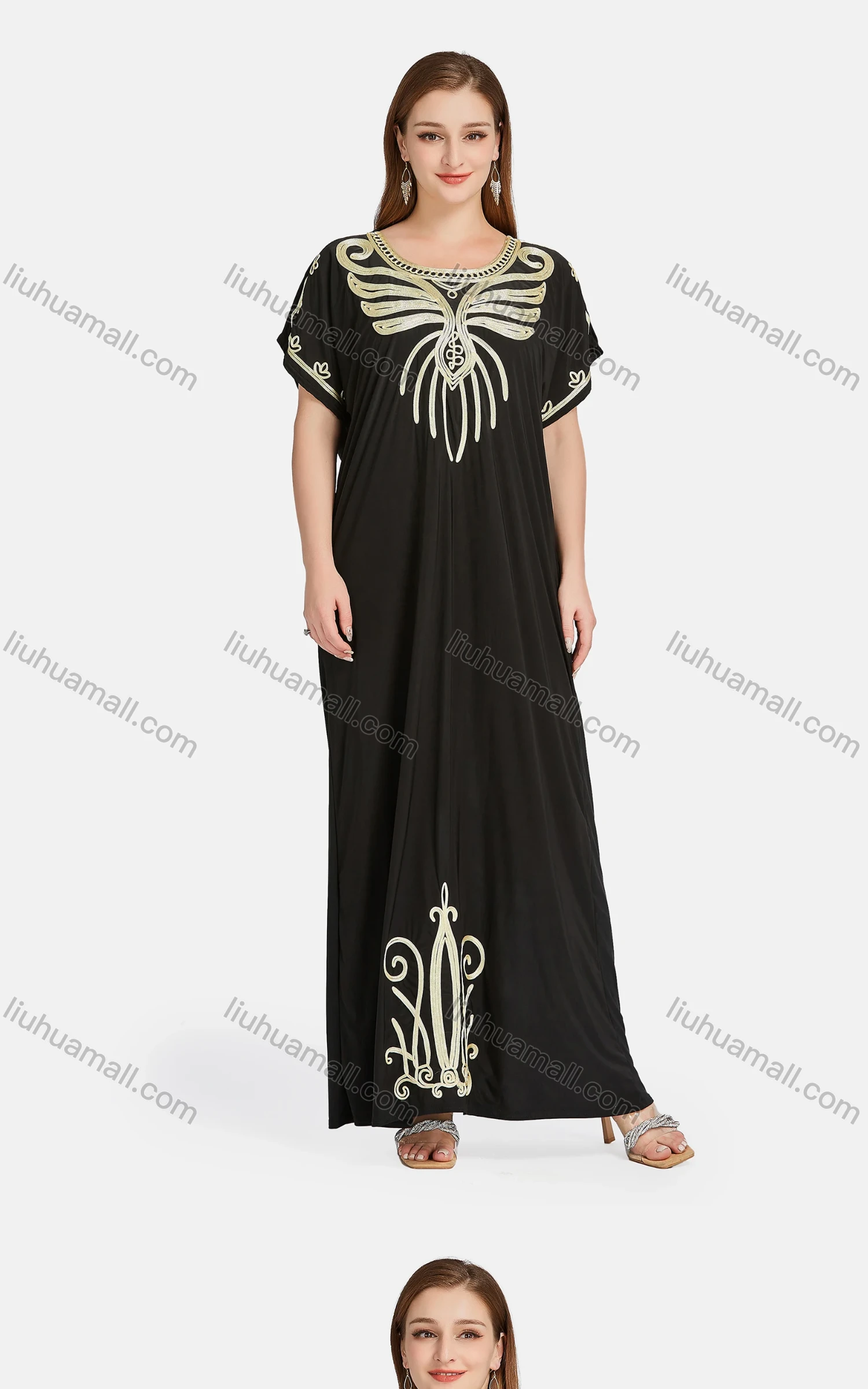 Wholesale Women's African Short Sleeve Embroidered Butterfly Maxi Dress 2057# - Liuhuamall