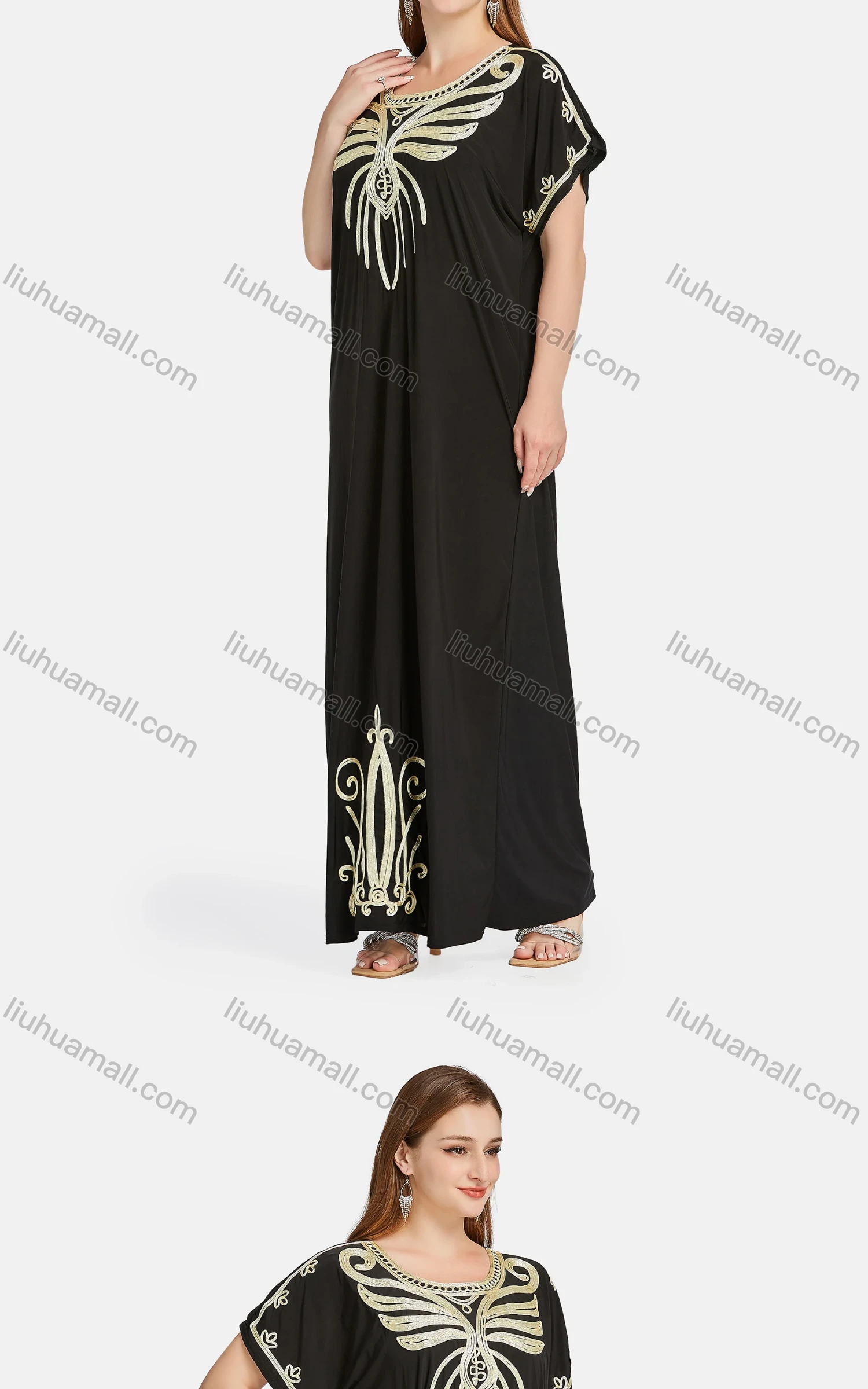 Wholesale Women's African Short Sleeve Embroidered Butterfly Maxi Dress 2057# - Liuhuamall