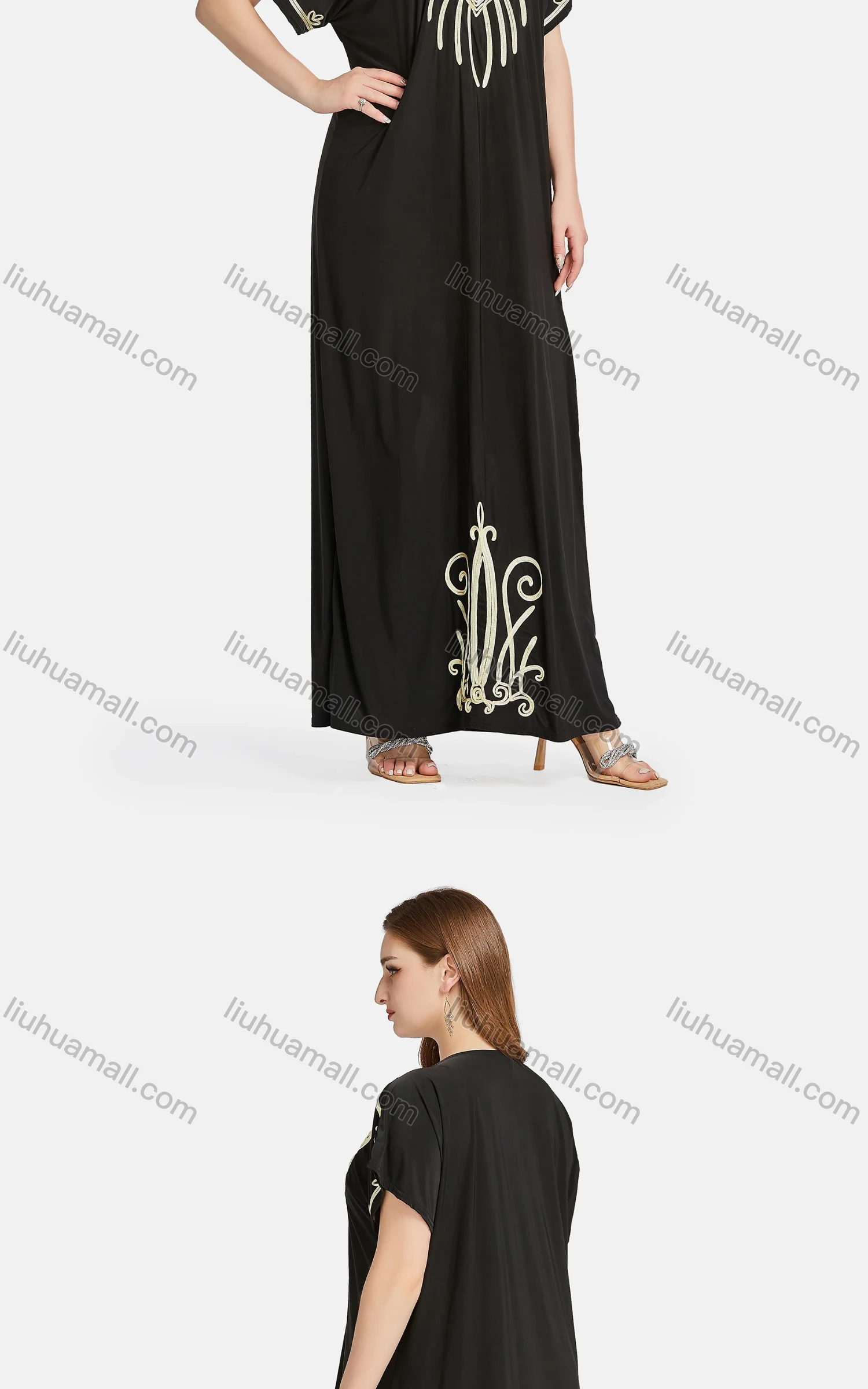 Wholesale Women's African Short Sleeve Embroidered Butterfly Maxi Dress 2057# - Liuhuamall