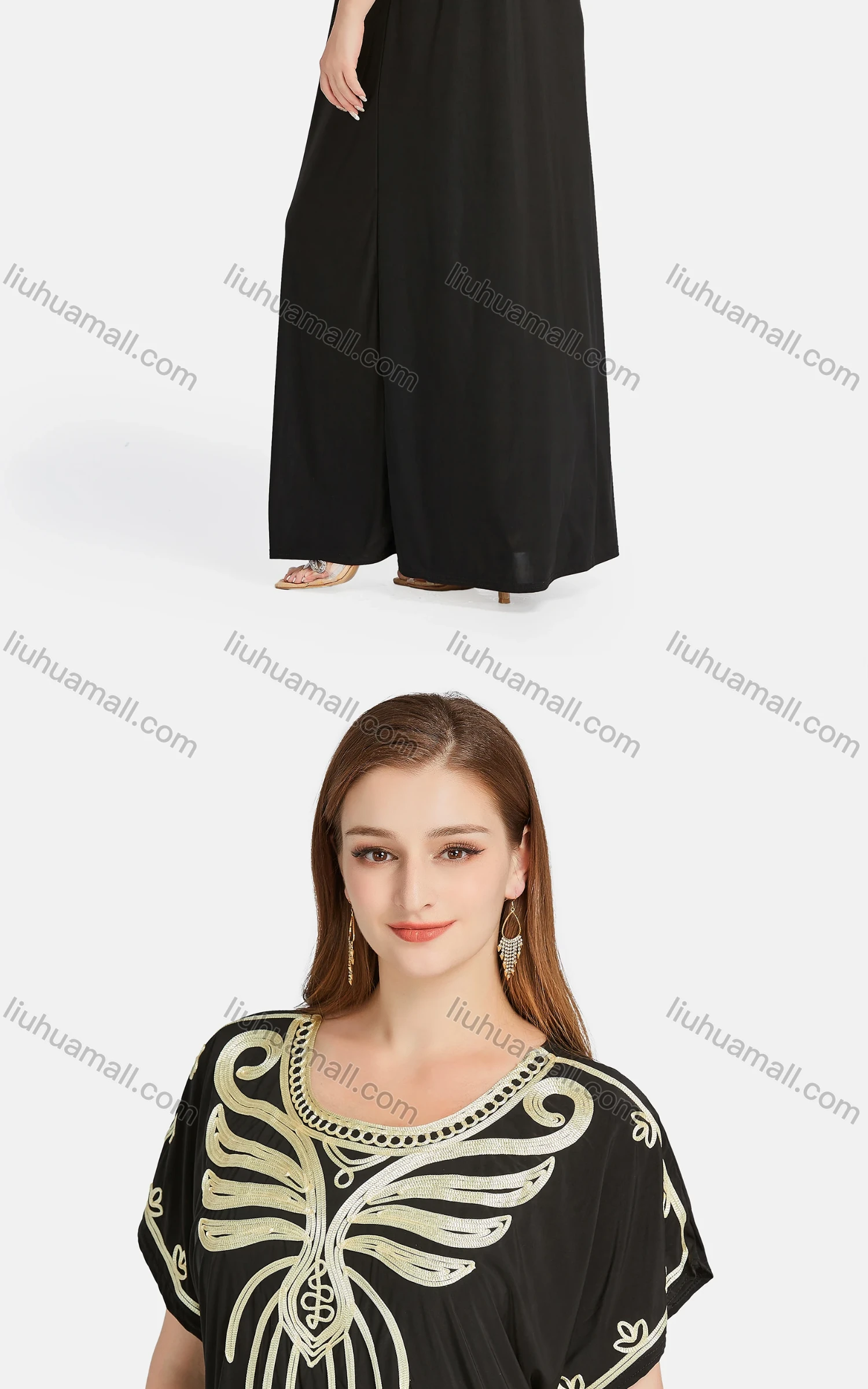 Wholesale Women's African Short Sleeve Embroidered Butterfly Maxi Dress 2057# - Liuhuamall