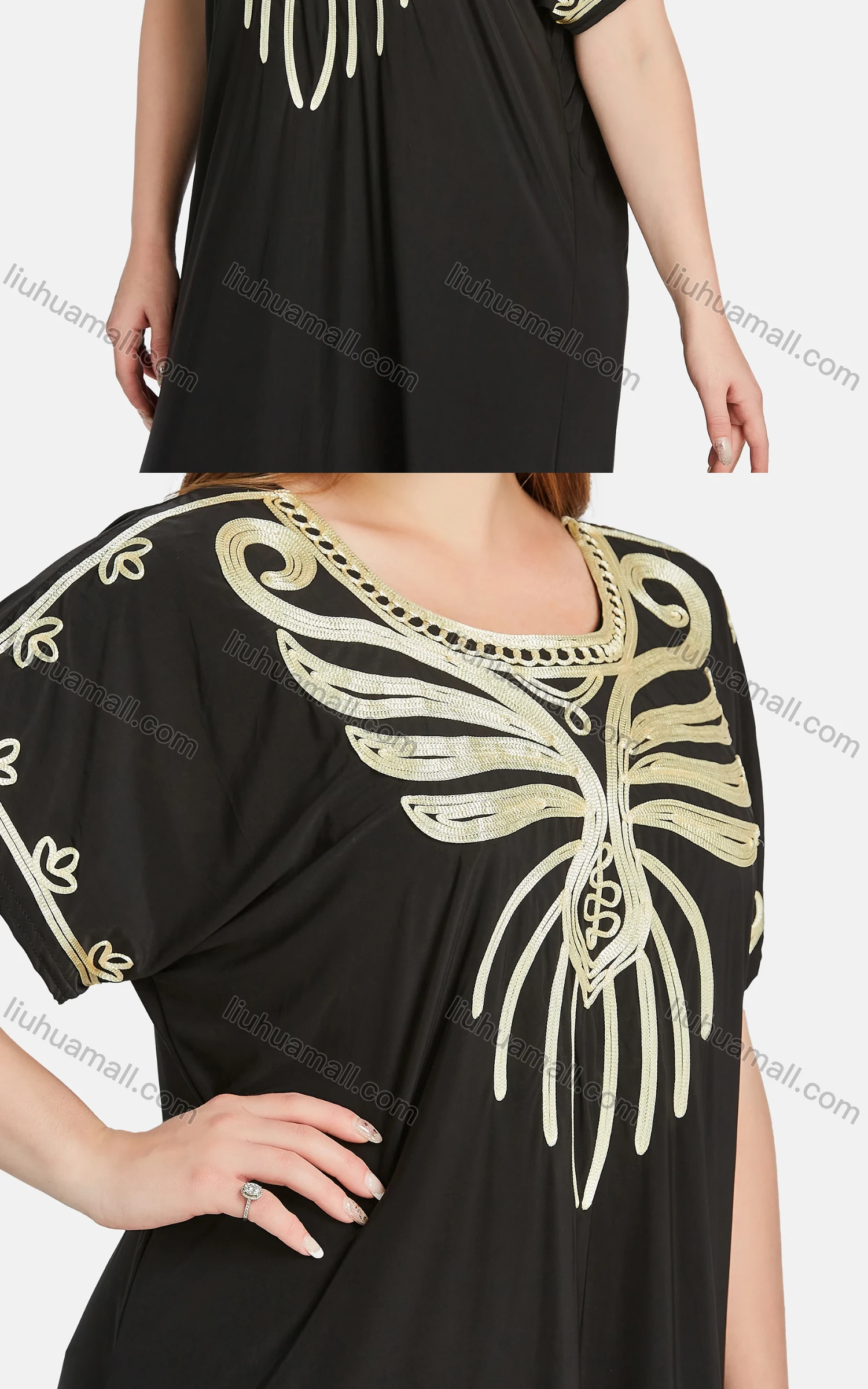 Wholesale Women's African Short Sleeve Embroidered Butterfly Maxi Dress 2057# - Liuhuamall