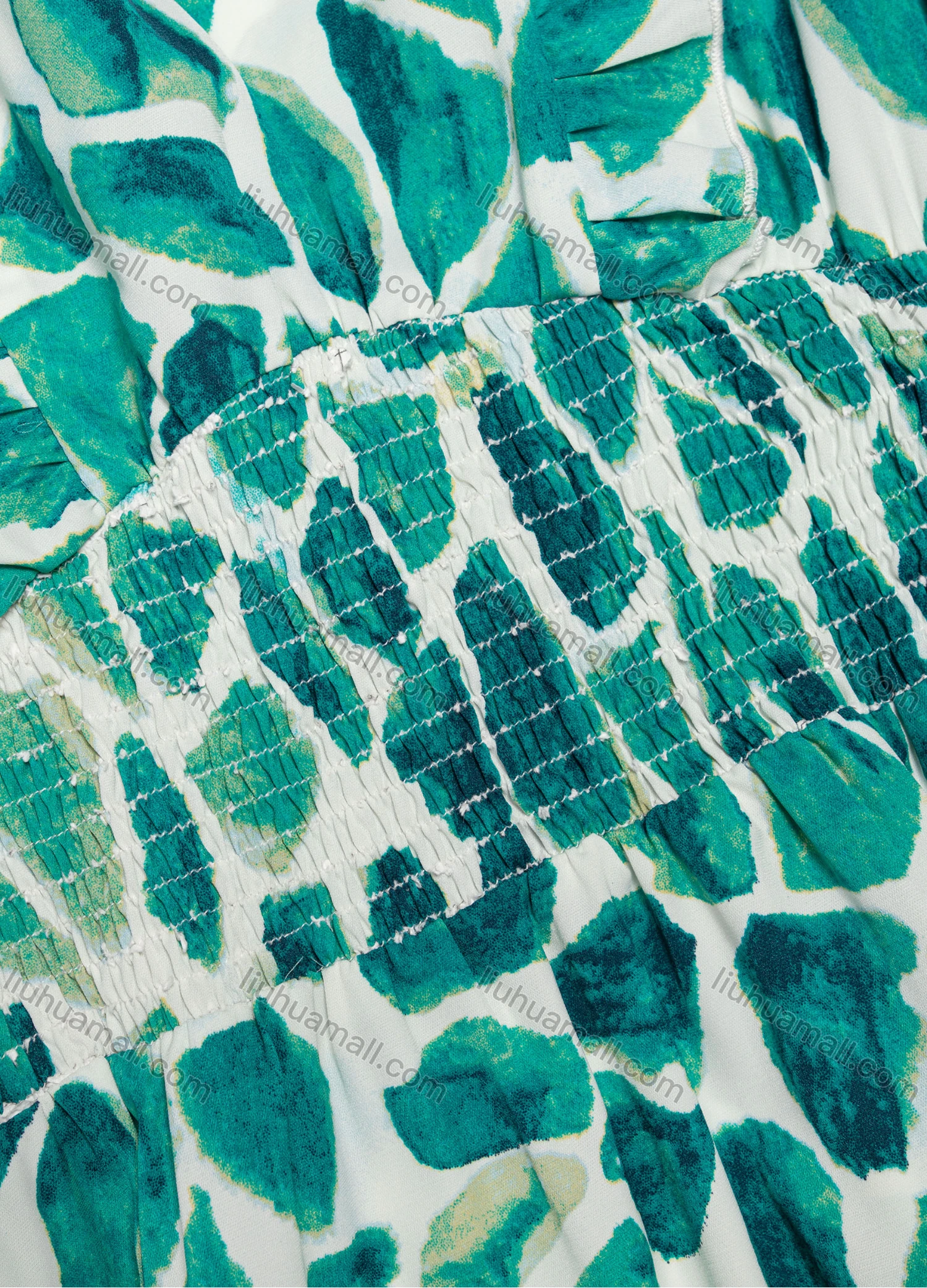 Wholesale Women's Casual Elegant Allover Print Ruffle Trim Short Sleeve Shirred Maxi Dress Y20042# - Liuhuamall