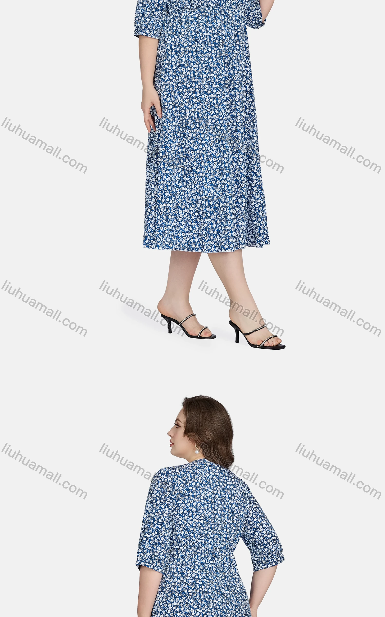 Wholesale Women's Casual Peter Pan Collar Half Sleeve Floral Print Peplum Dress 12126# - Liuhuamall