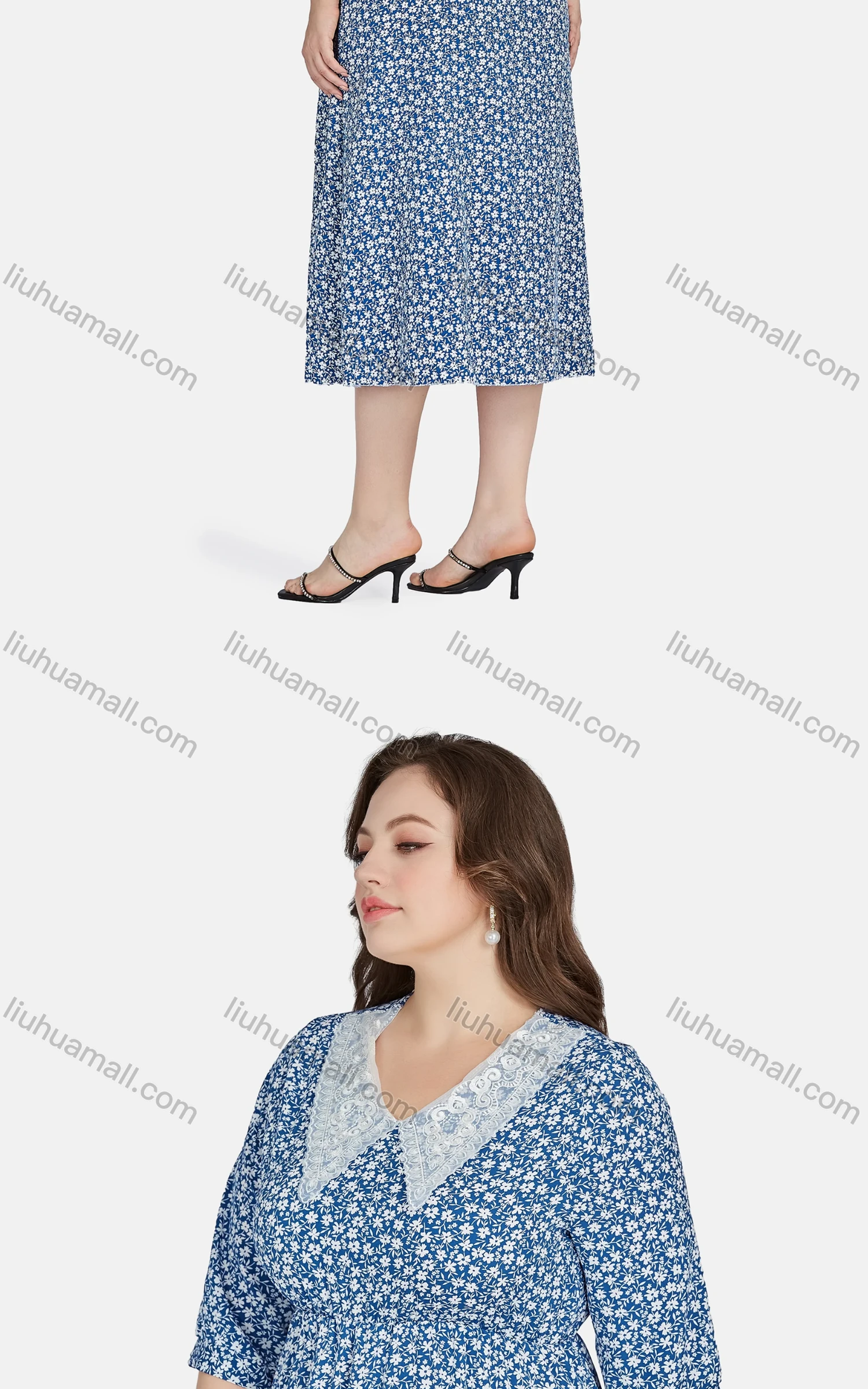 Wholesale Women's Casual Peter Pan Collar Half Sleeve Floral Print Peplum Dress 12126# - Liuhuamall