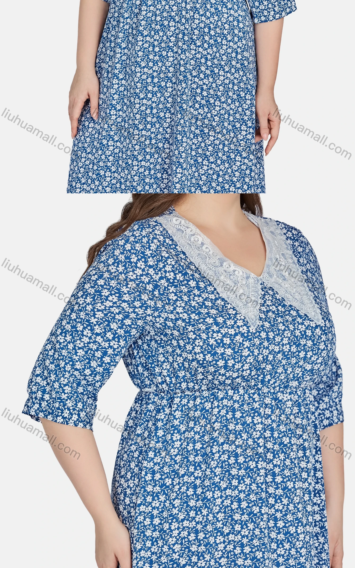 Wholesale Women's Casual Peter Pan Collar Half Sleeve Floral Print Peplum Dress 12126# - Liuhuamall