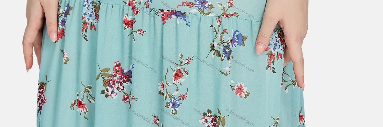 Wholesale Women's Casual Frill Neck Button Front Floral Ruffle Hem Peplum Shirt Dress 12219# - Liuhuamall